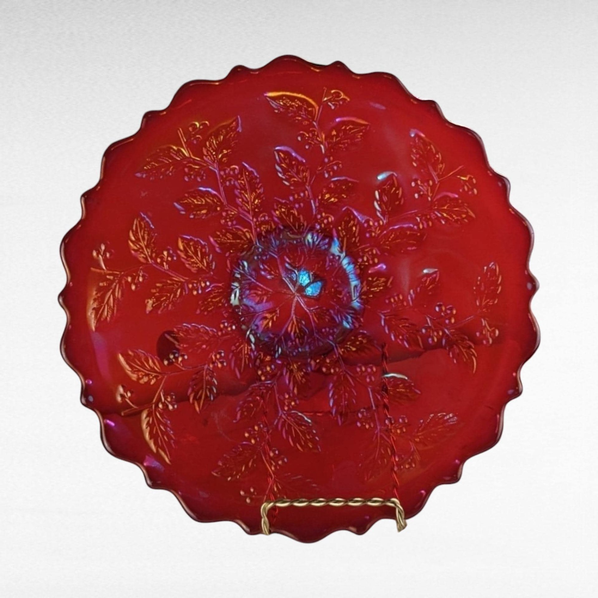 Vintage Fenton Red Carnival Glass 85th Birthday Plate,  Collectible Glassware, Home Décor, Gift for Collectors