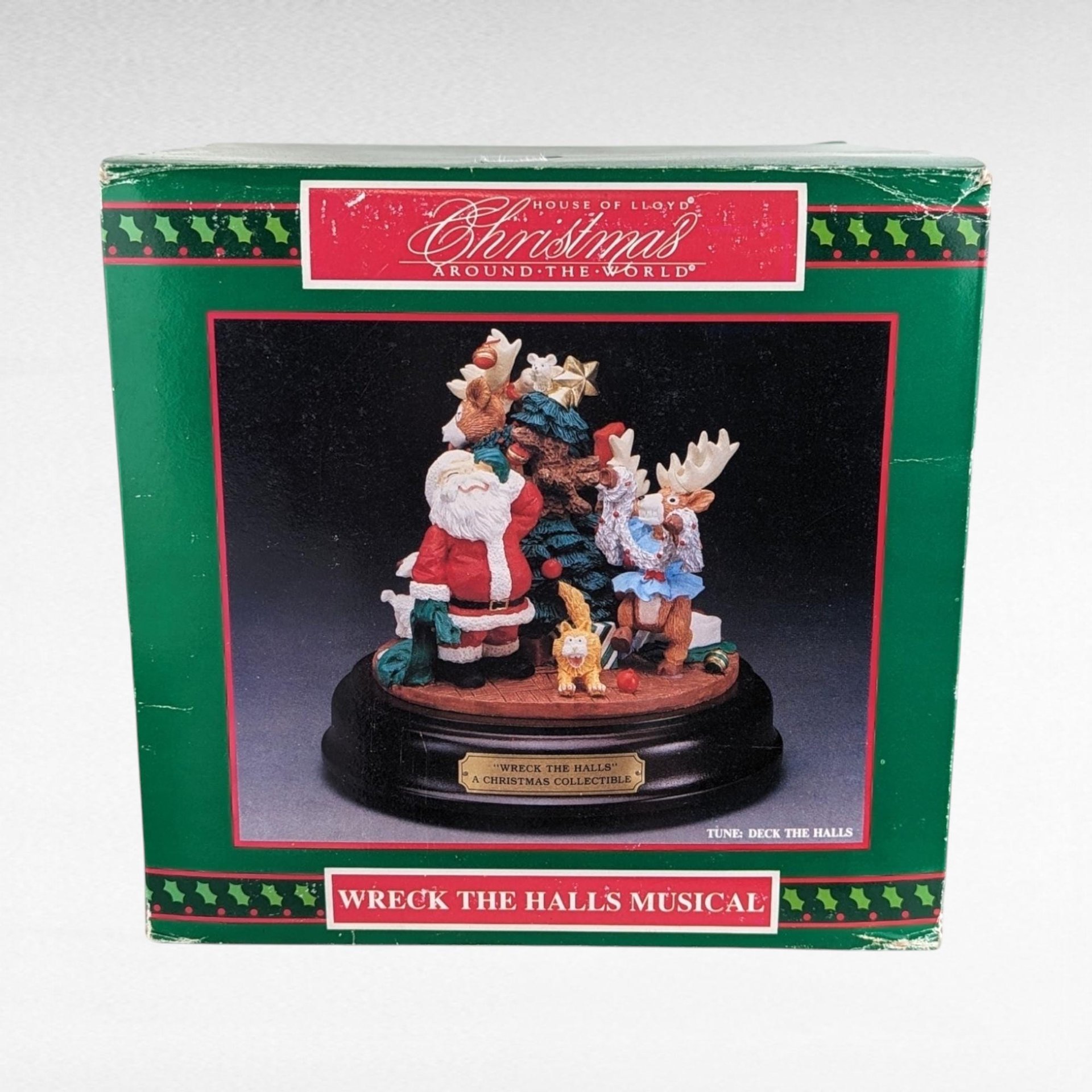 Vintage House of Lloyd "Wreck the Halls" Christmas Music Box, Santa Figurine, Holiday Decor, Collectible
