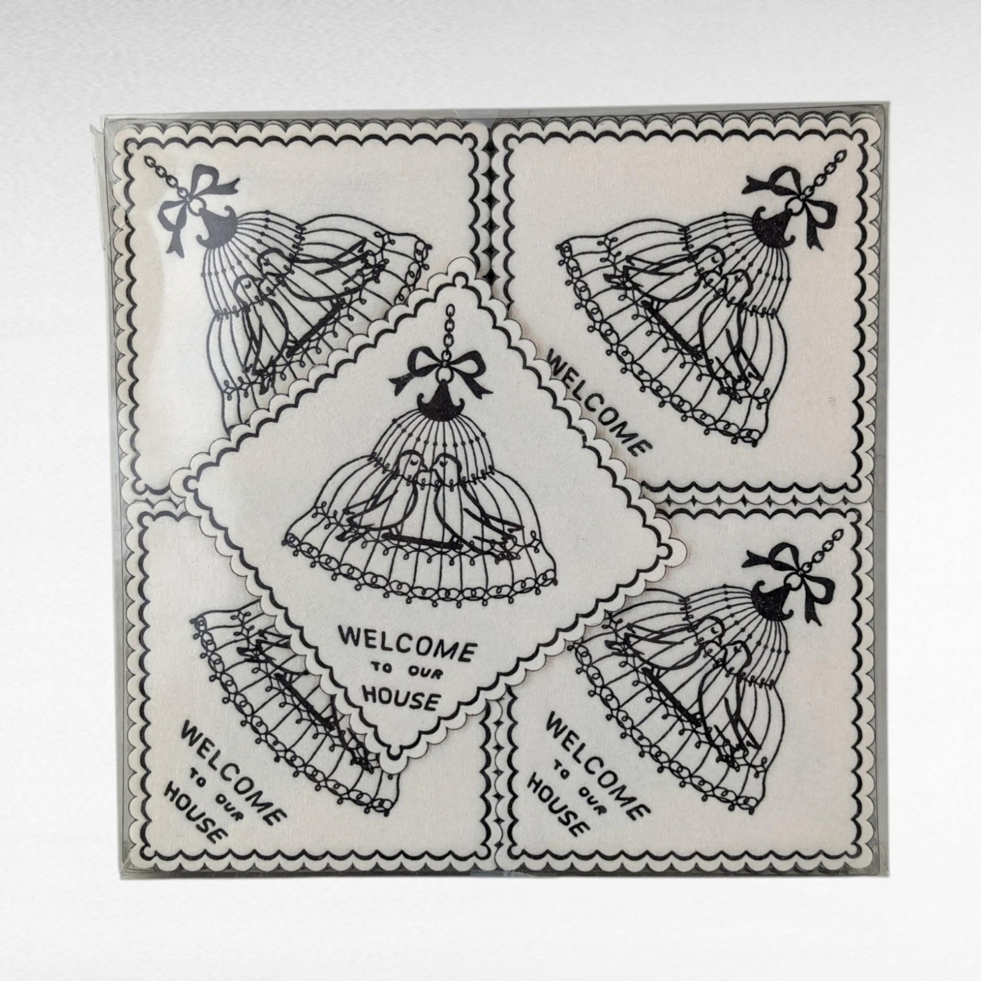 Vintage Monogram Coasters, Paper Saucermats, "Welcome to Our Home" Set, Party Supplies, Housewarming Gift