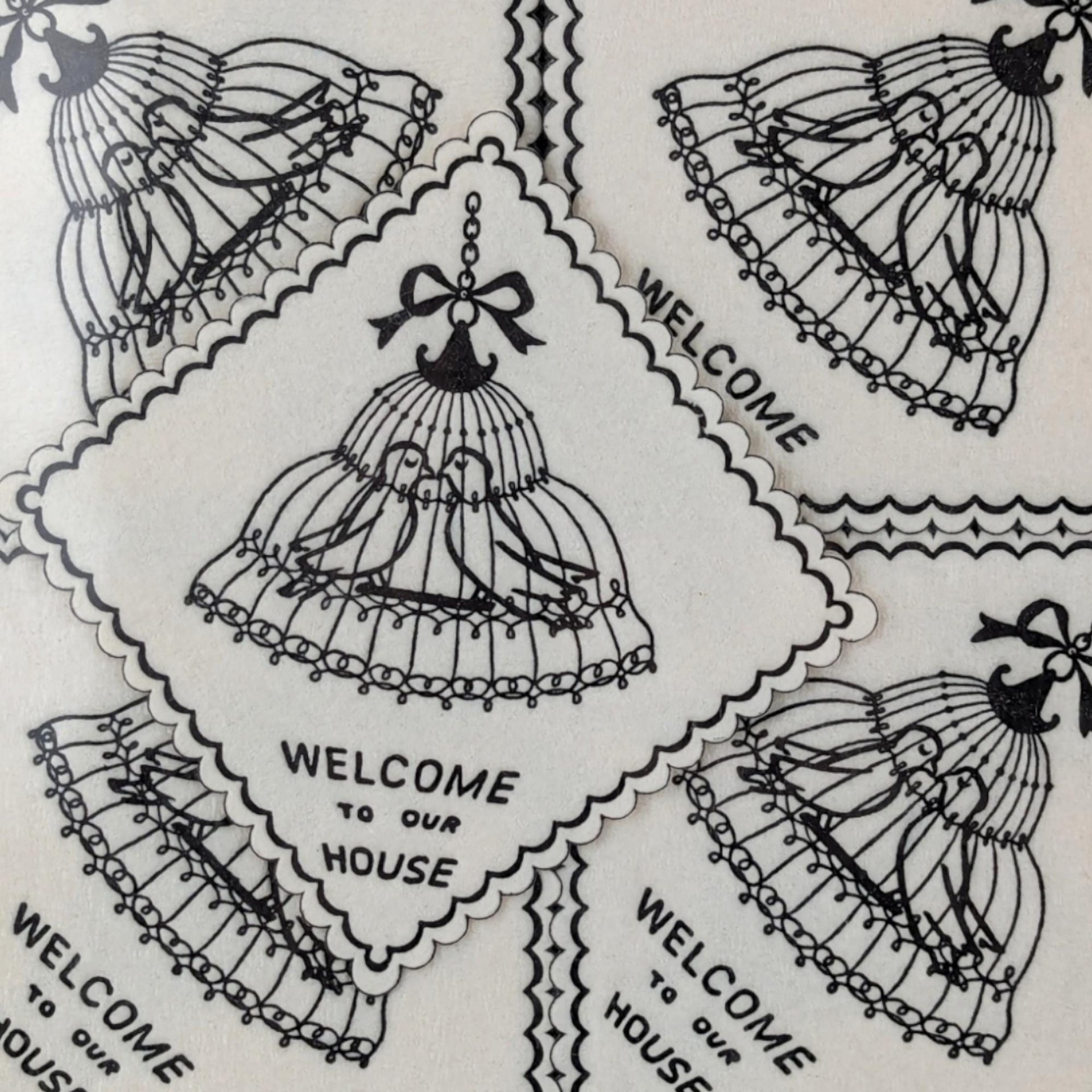 Vintage Monogram Coasters, Paper Saucermats, "Welcome to Our Home" Set, Party Supplies, Housewarming Gift
