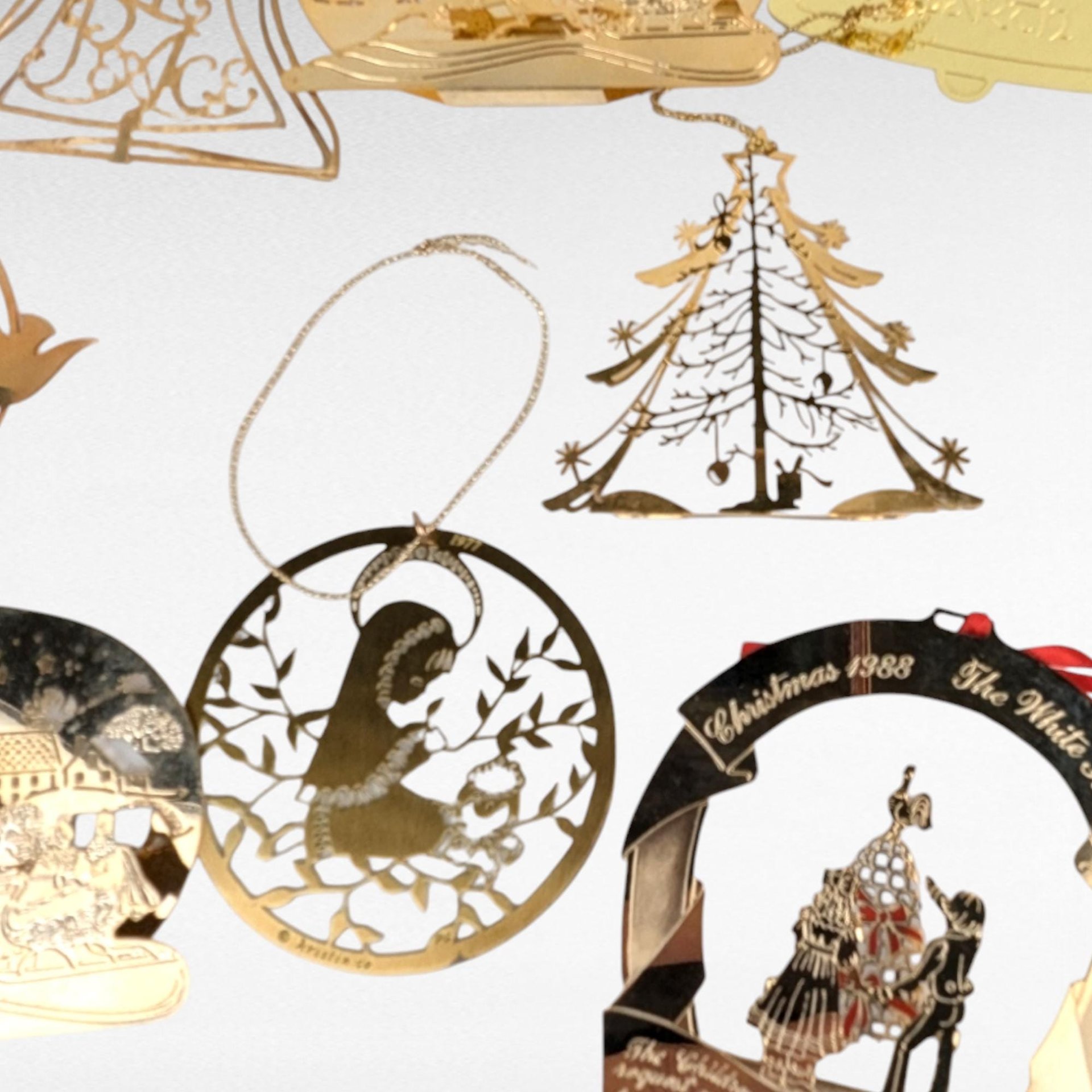 Vintage Gold Tone Christmas Ornaments, 14 Piece Holiday Decor Set, Classic Christmas Tree Ornaments, Gift for Ornament Collectors
