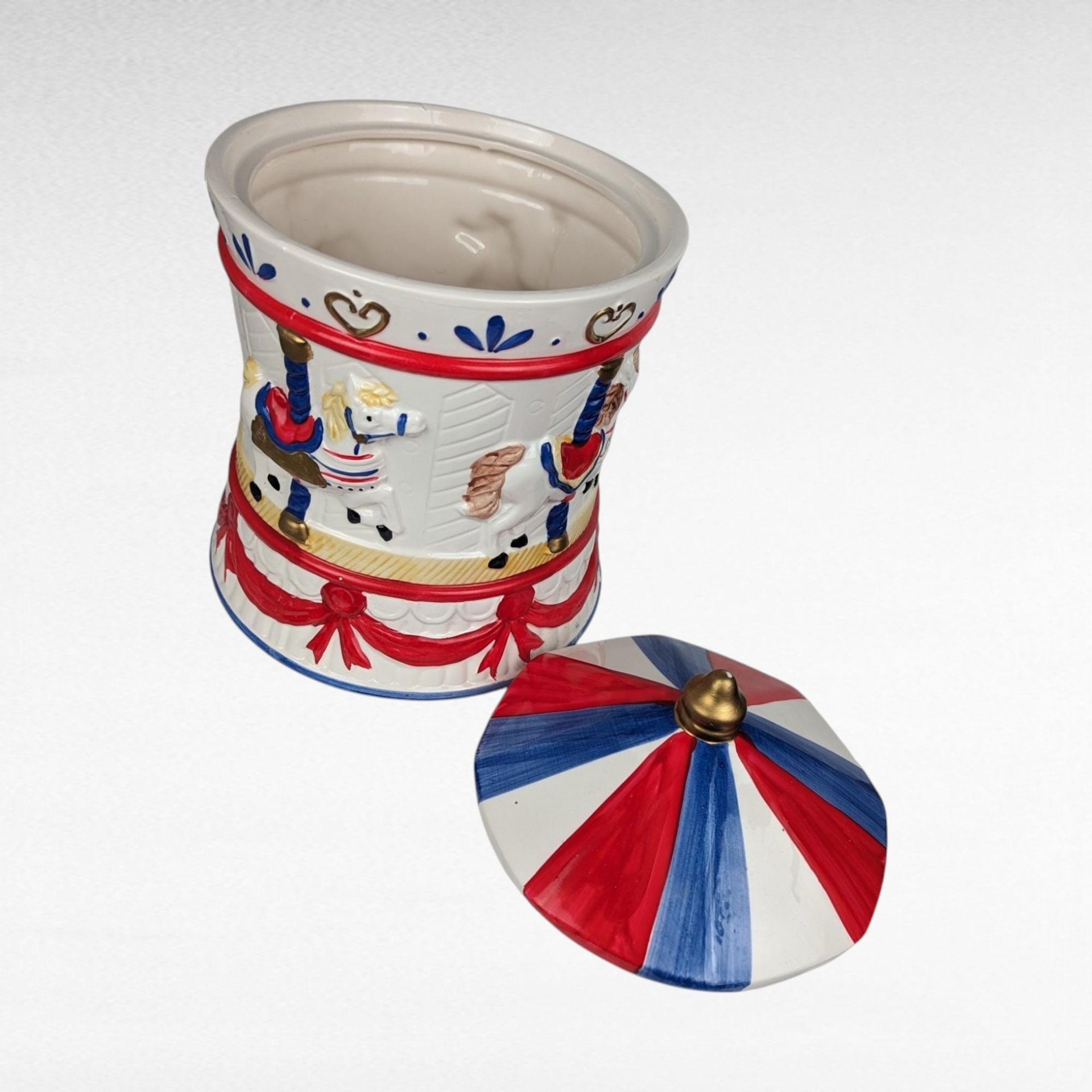 Vintage Carousel Musical Cookie Jar | Ceramic | Plays "It's a Small World"