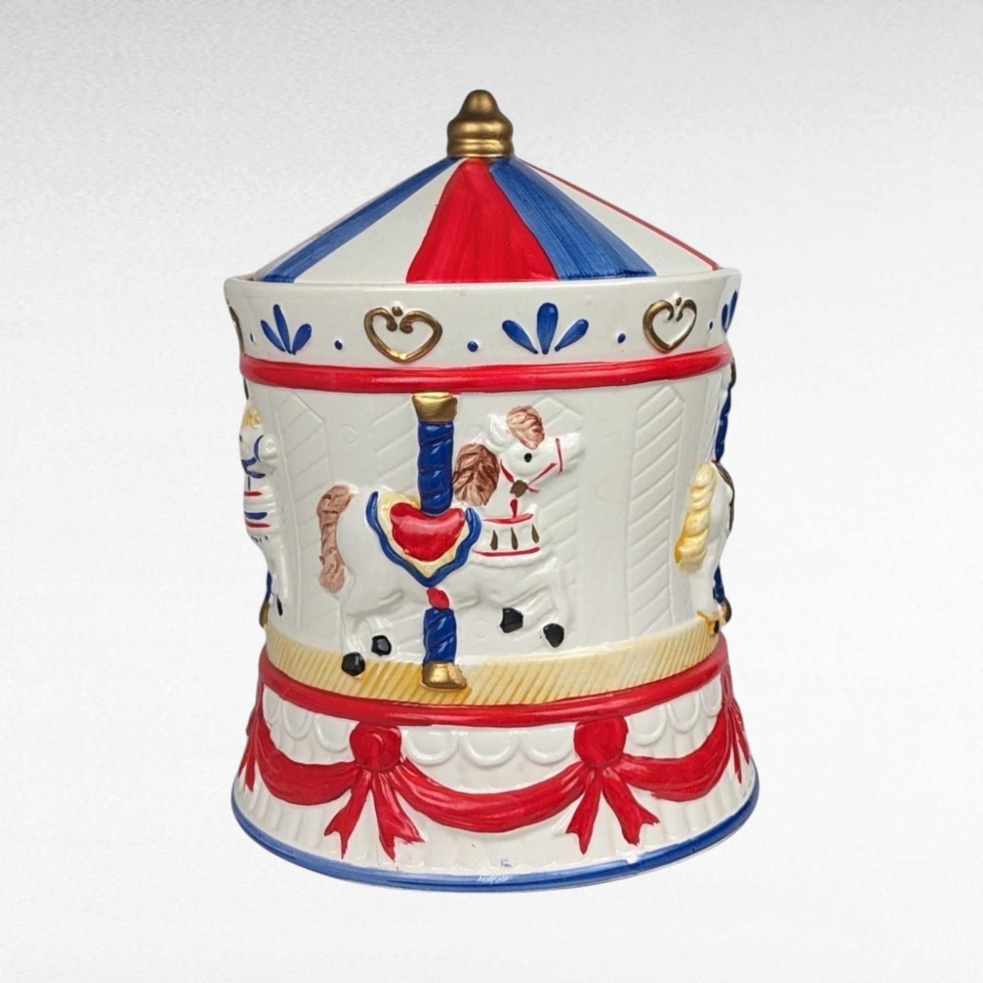 Vintage Carousel Musical Cookie Jar | Ceramic | Plays "It's a Small World"