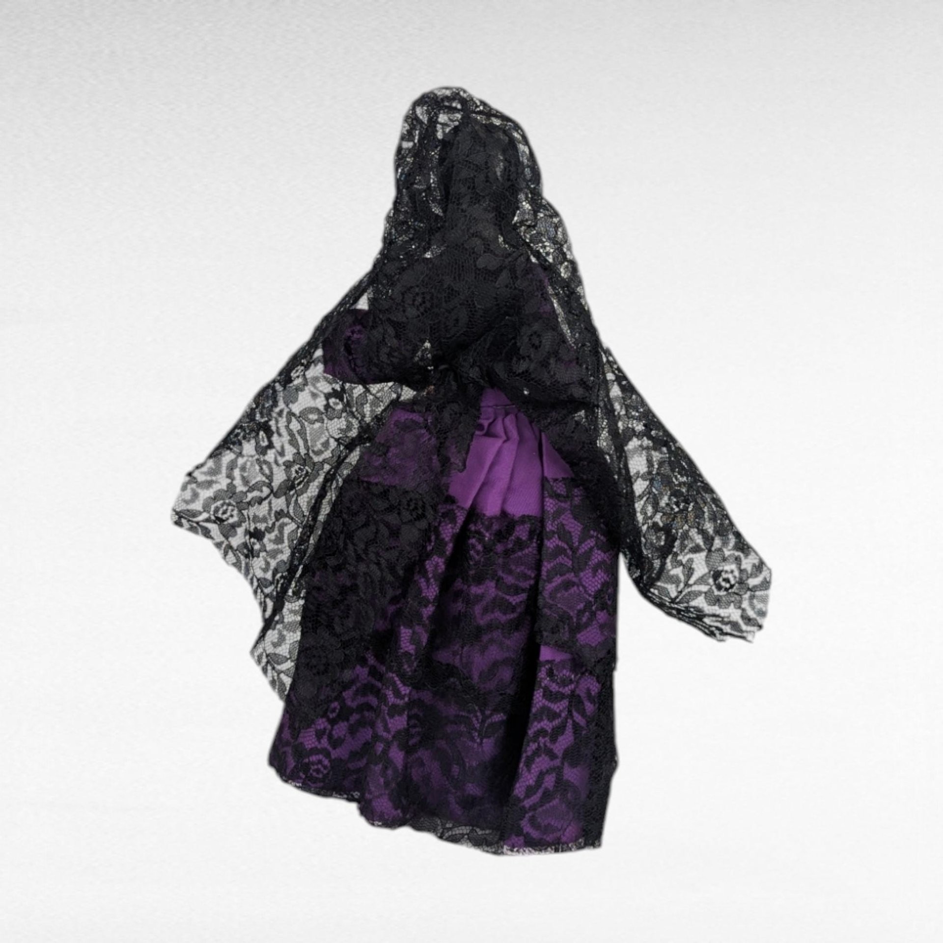 Vintage 1960s Spanish Flamenco Dancer Doll, Purple Dress, Black Lace, 11 Inches, Collectible Doll, Gift for Doll Collectors, Vintage Decor