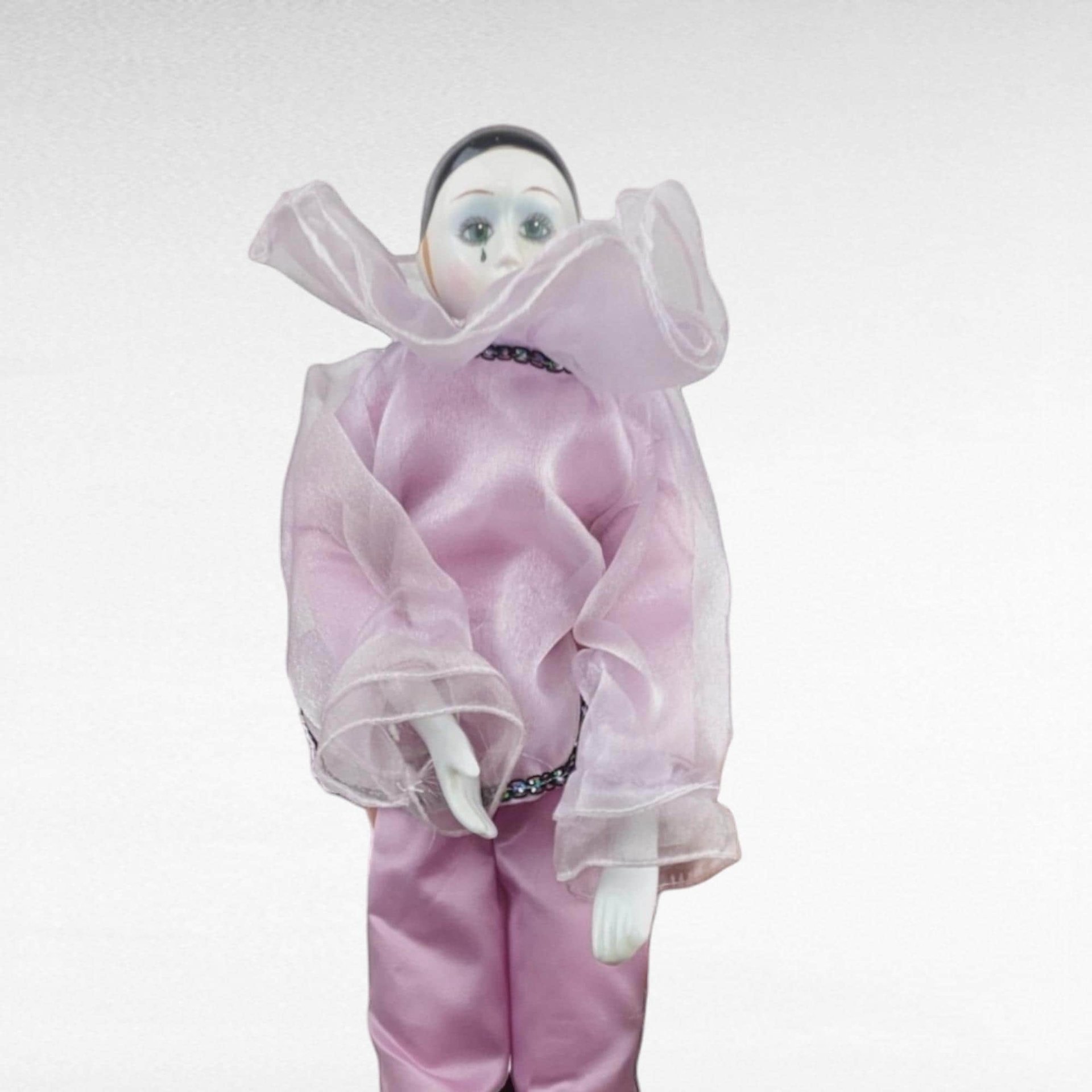 Vintage Pierrot Clown Doll in Pink | Porcelain Clown Doll | Collectible Doll | 16 Inches Tall