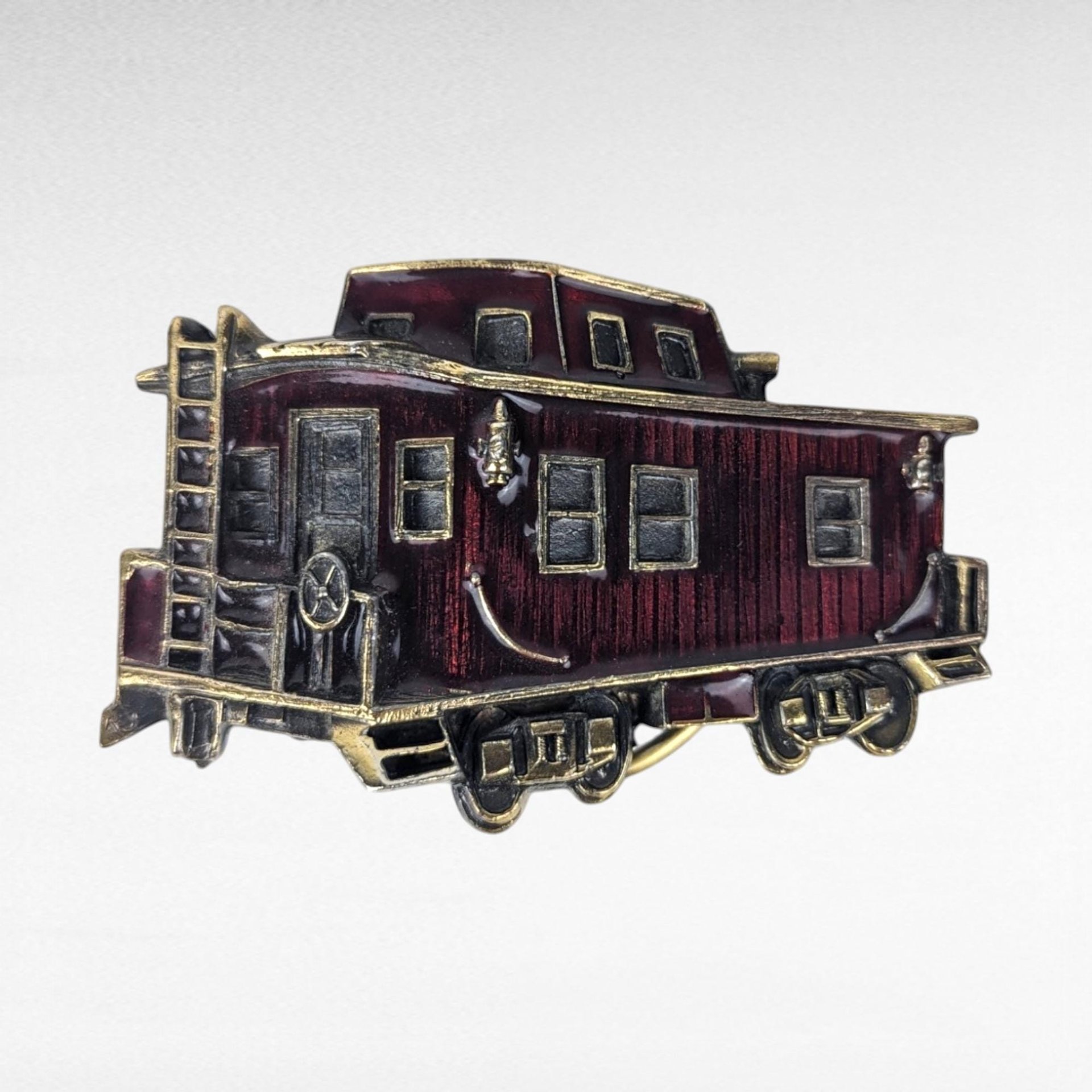 Vintage 1976 Chicago Caboose Belt Buckle | Brass and Enamel Buckle | Train Memorabilia | Gift for Train Enthusiast