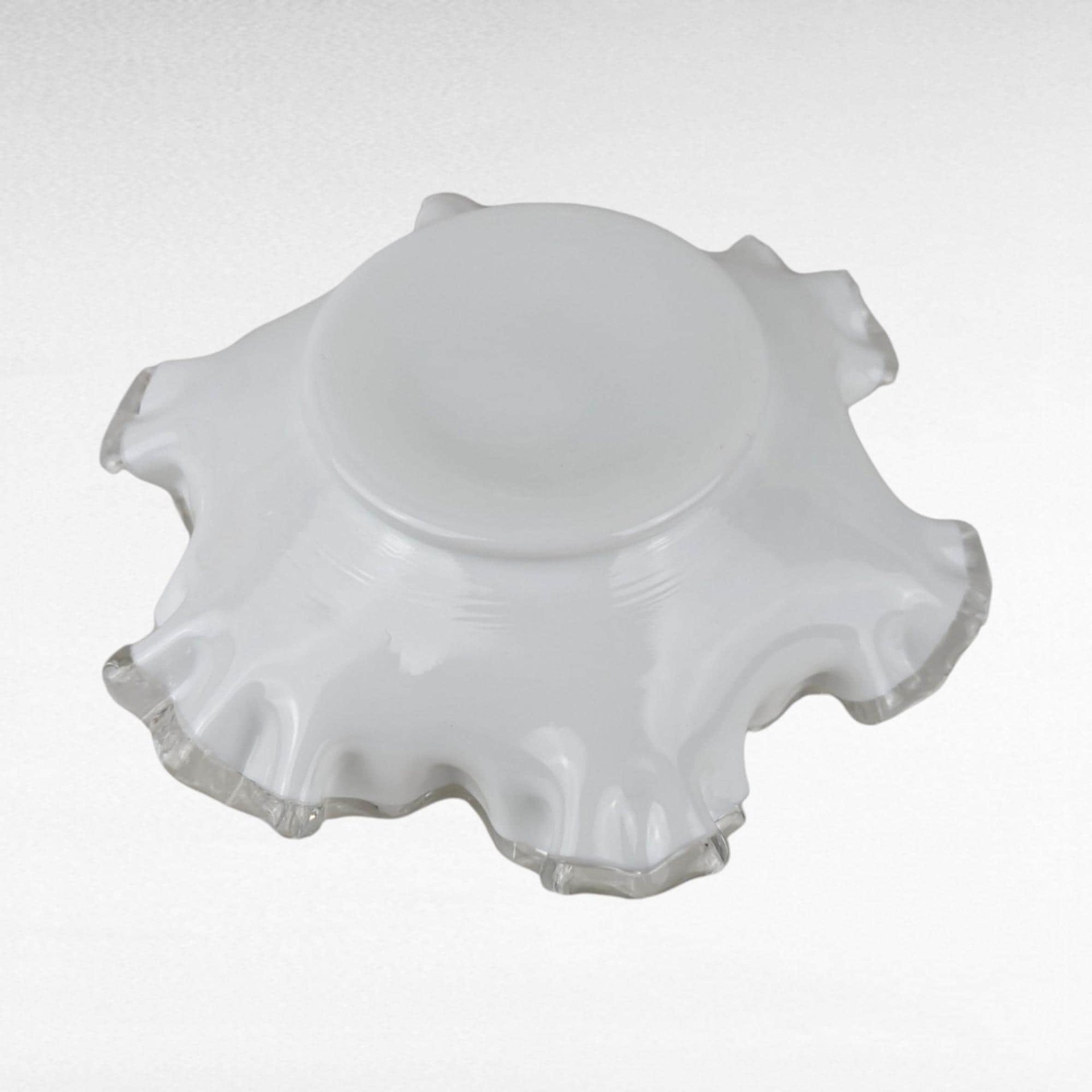 Vintage Fenton Violets in the Snow Milk Glass Dish | Ruffled Candy Dish | Trinket Dish | Collectible Glassware