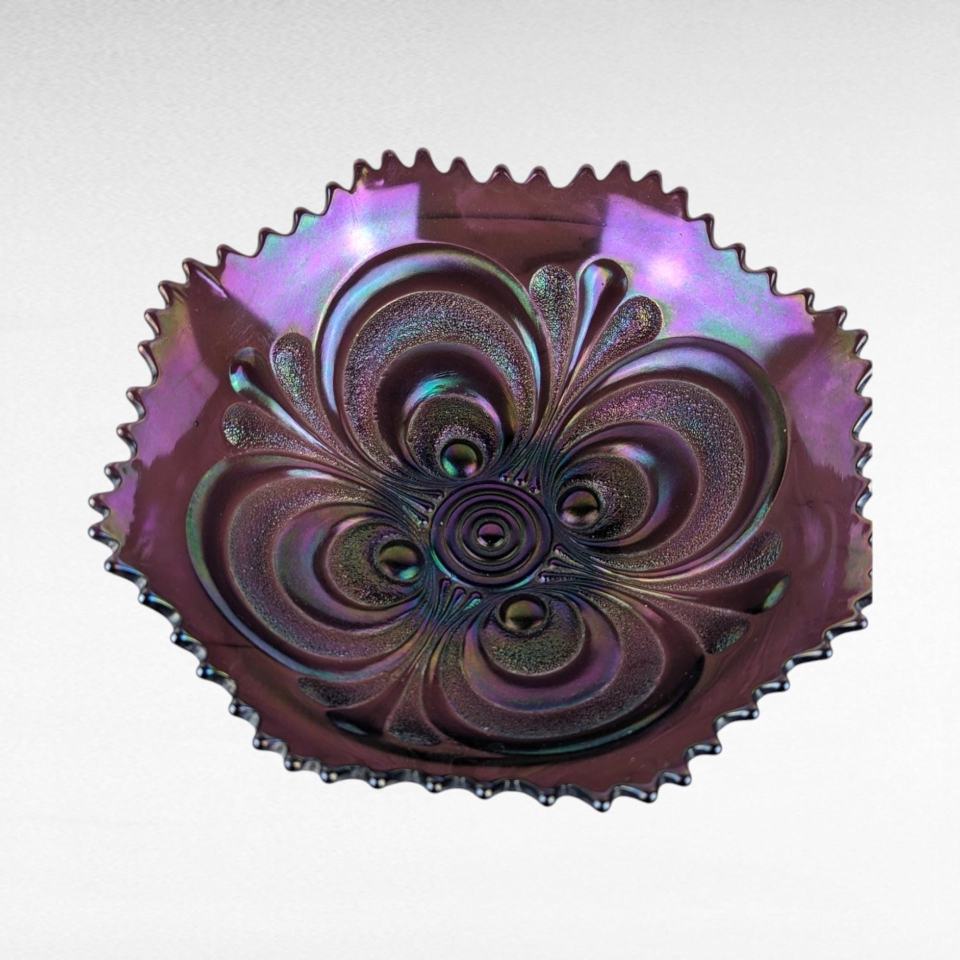 Vintage Imperial Glass Scroll Embossed Purple Carnival Glass Persian Design Bowl | Iridescent Glass Bowl | Collectible Glassware