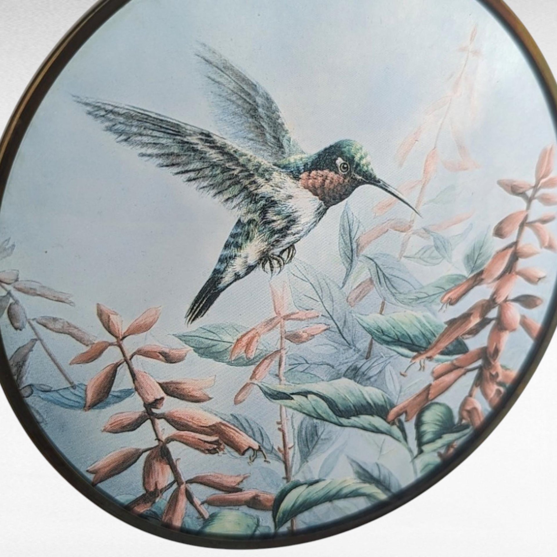 Vintage Glass Suncatcher with Hummingbird and Flowers | Nature Decor | Window Hanging | Bird Lover Gift | Home Decor