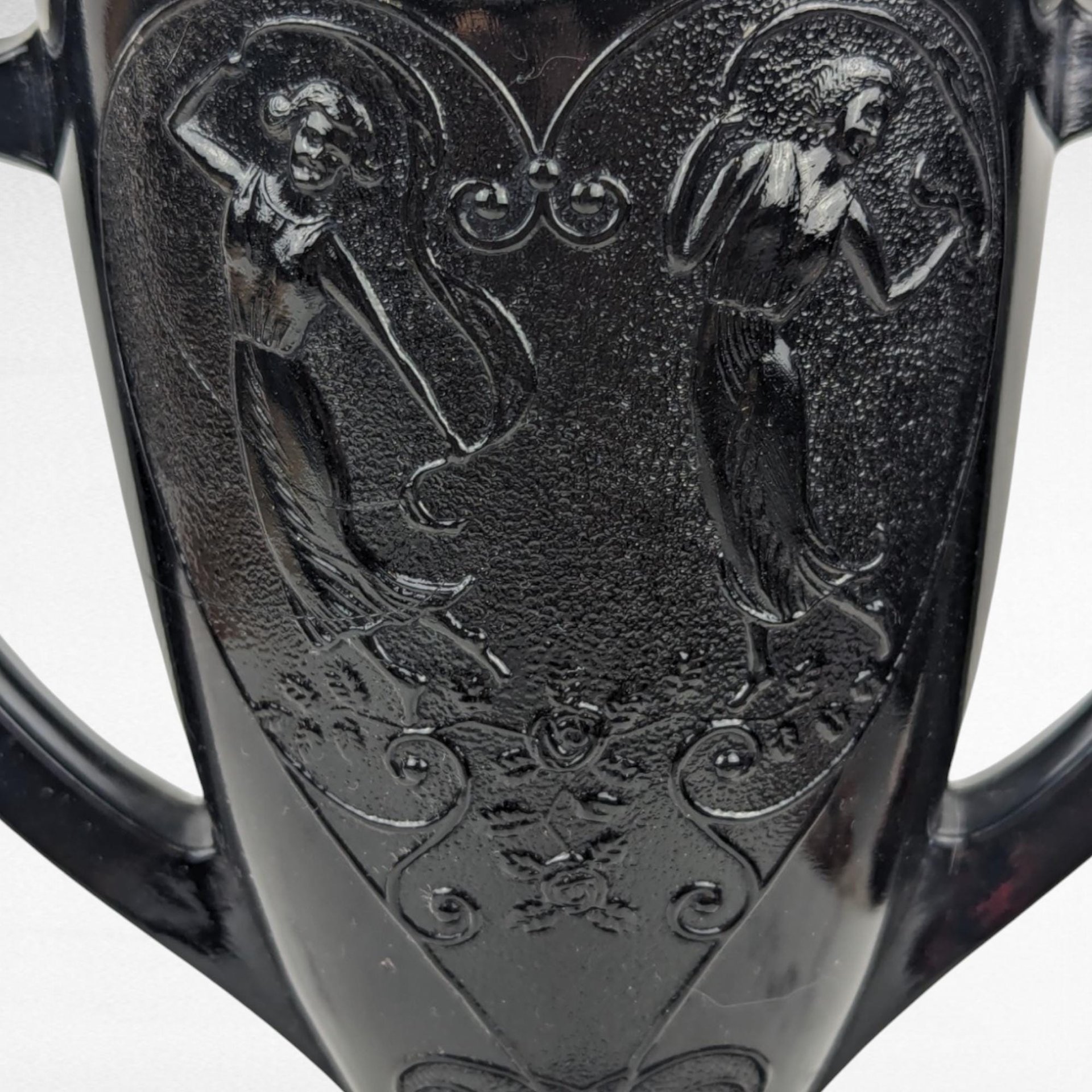 Vintage Black Amethyst Trophy Vase | Dancing Nymphs Vase | Art Deco Glassware | L.E. Smith Glass | Unique Home Decor