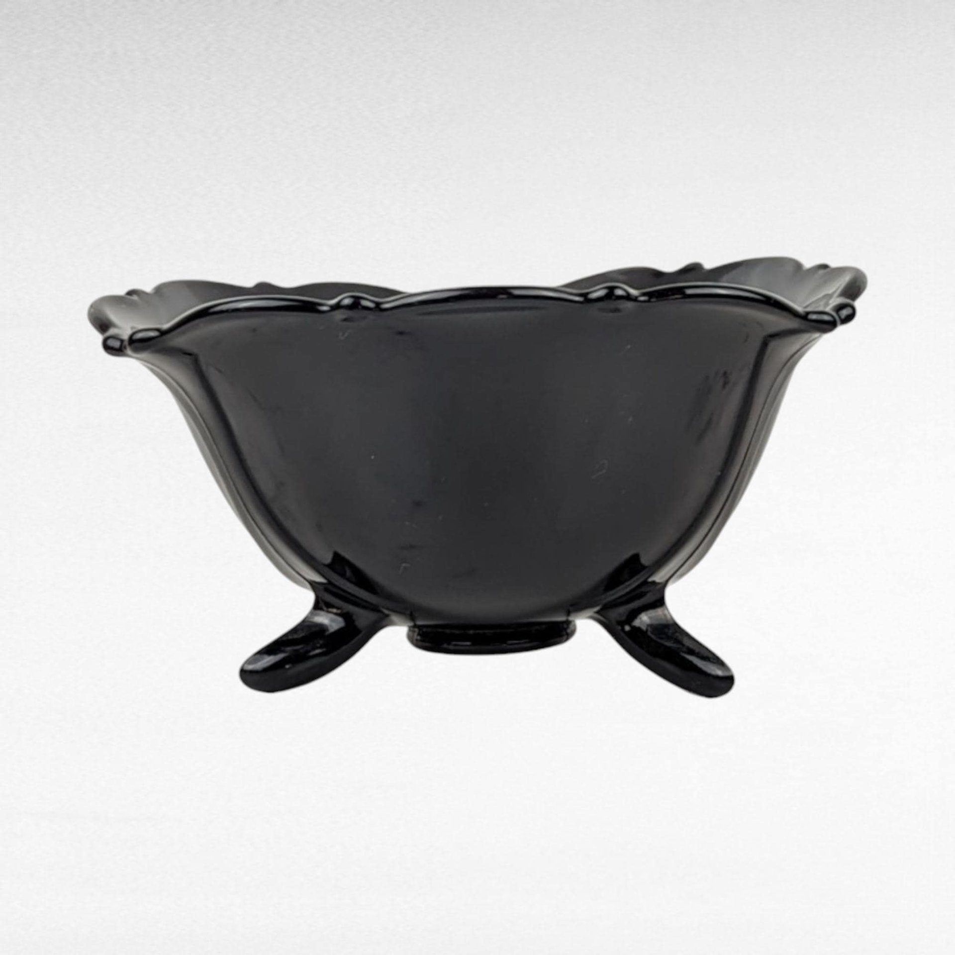 Vintage L.E. Smith Black Amethyst Footed Bowl | Art Deco Glassware | Candy Dish | Serving Bowl | Collectible Glass