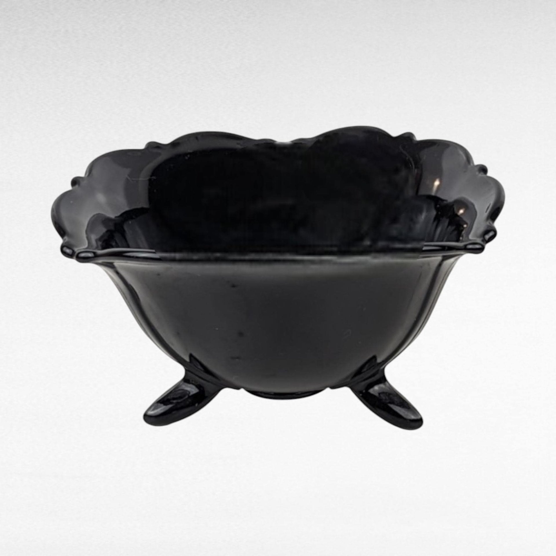 Vintage L.E. Smith Black Amethyst Footed Bowl | Art Deco Glassware | Candy Dish | Serving Bowl |  Collectible Glass
