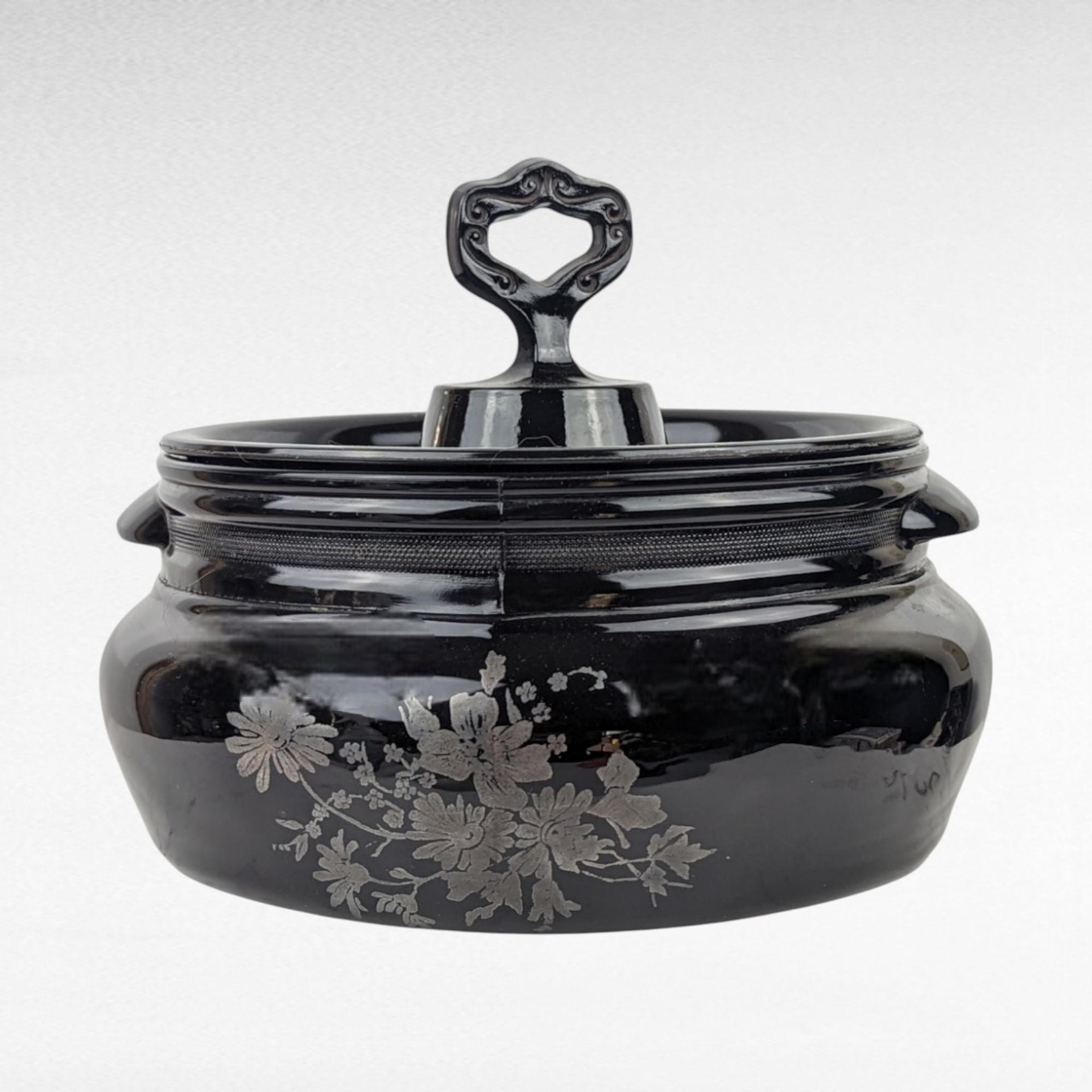 Vintage L.E. Smith Mt. Pleasant Black Glass Bean Pot with Lid | Black Amethyst Glassware |  Collectible Kitchenware | Serving Dish