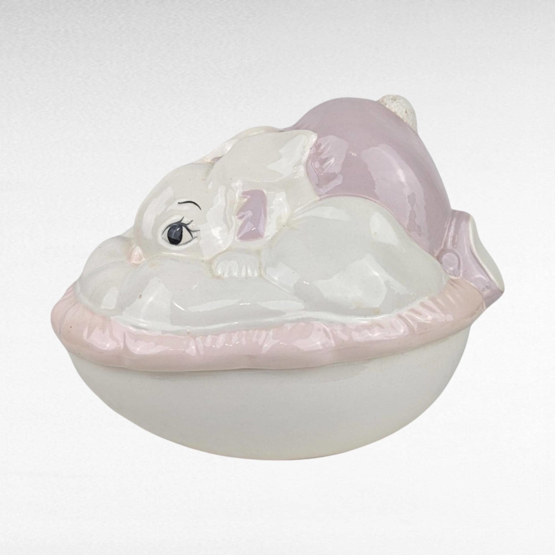 Vintage Hand Painted Easter Bunny Covered Bowl | Ceramic Easter Decor | Candy Dish | Trinket Dish | Spring Decor