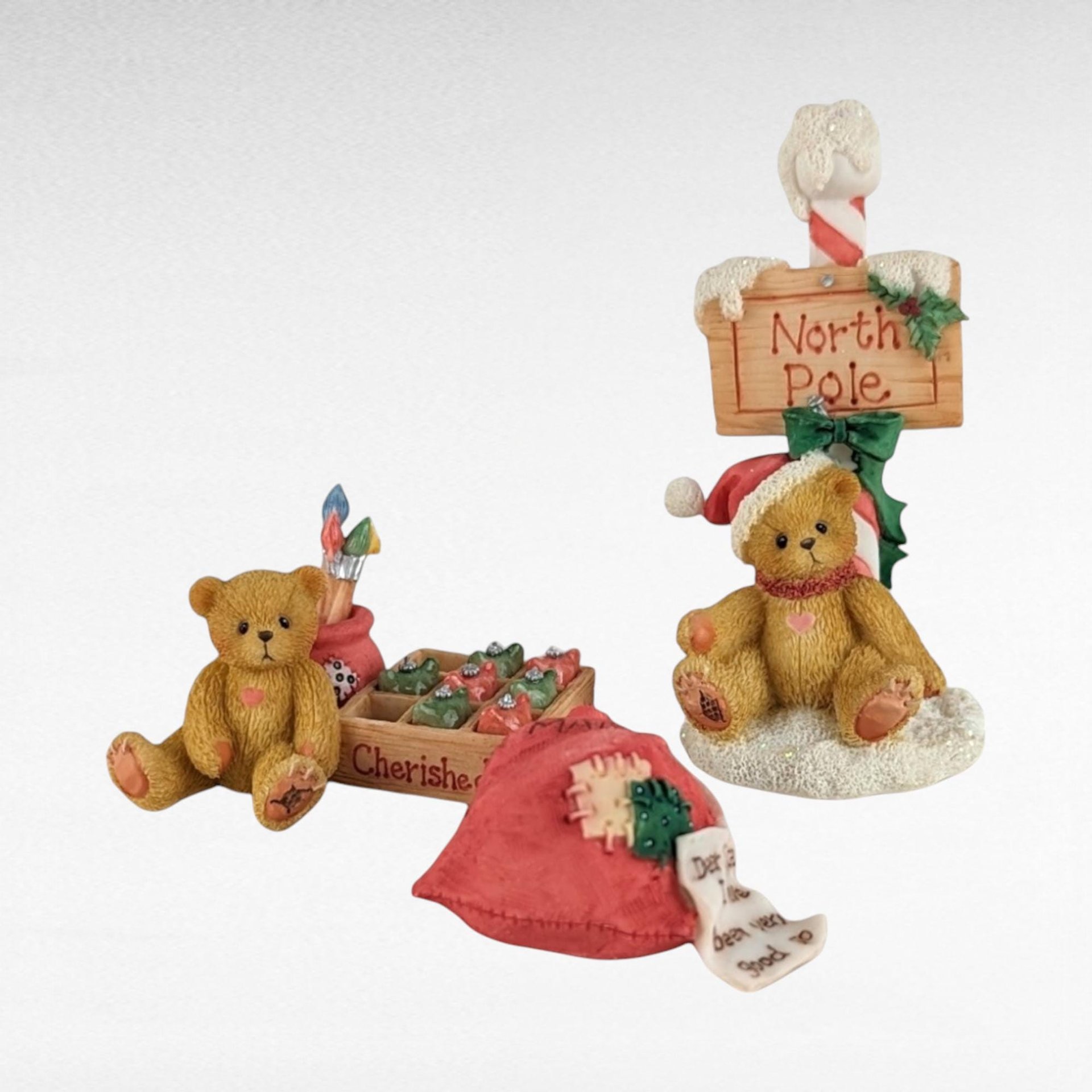 Vintage Cherished Teddies Figurines, Christmas Ornaments, Collectible Bears, 1990s-2000s, Gift for Collector, Nostalgic Decor