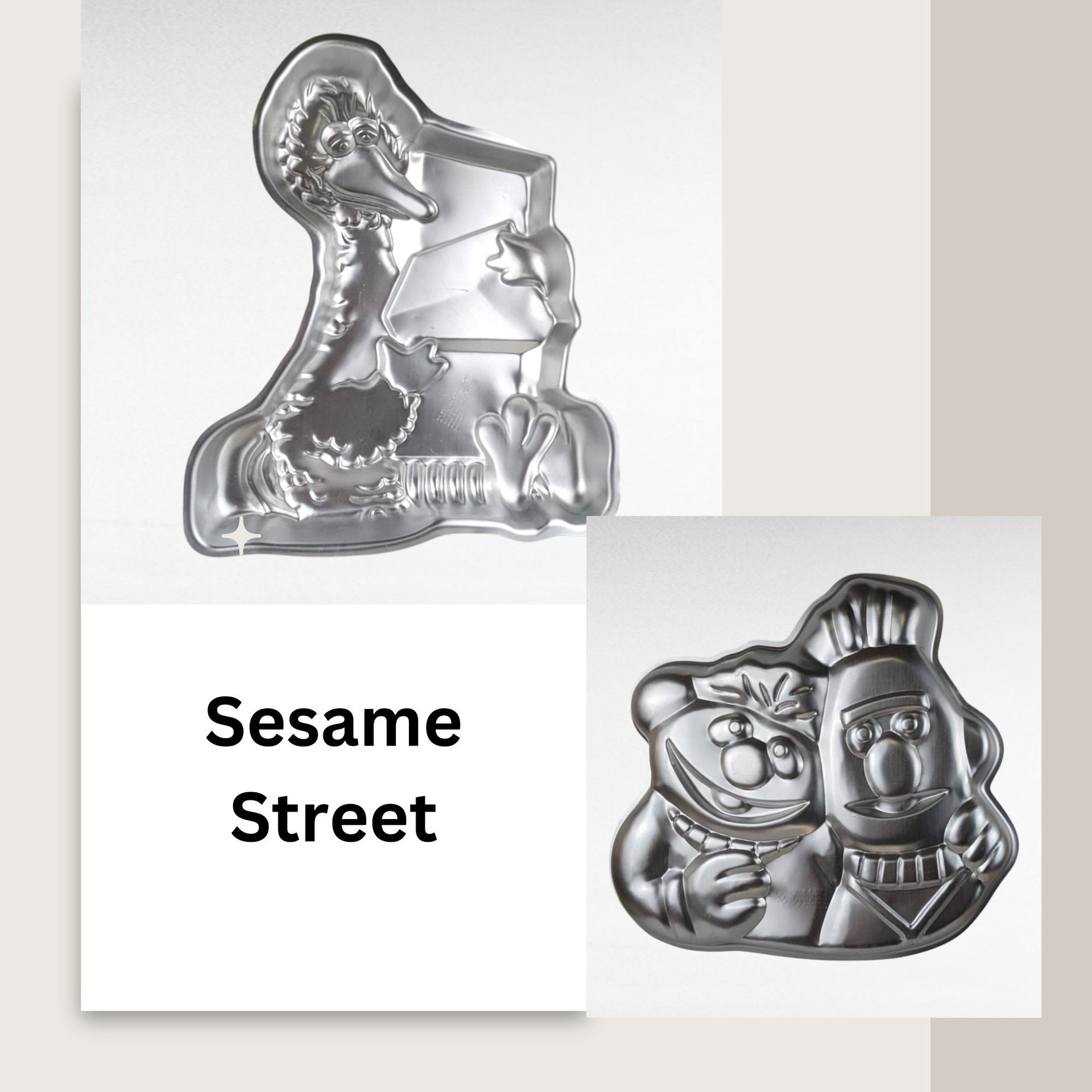 Vintage Sesame Street Cake Pans, 1978 Big Bird, 1977 Bert and Ernie, Wilton Cake Pans, Kids Birthday, Retro Baking, Nostalgic Kitchen