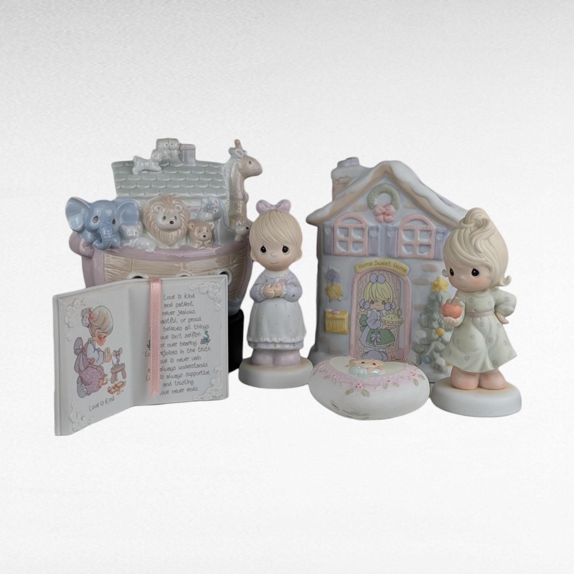 Vintage Precious Moments Figurine Lot, Noah's Ark Bank, Music Box, Girl Figurines, Home Decor, Collectibles, Gift for Collector
