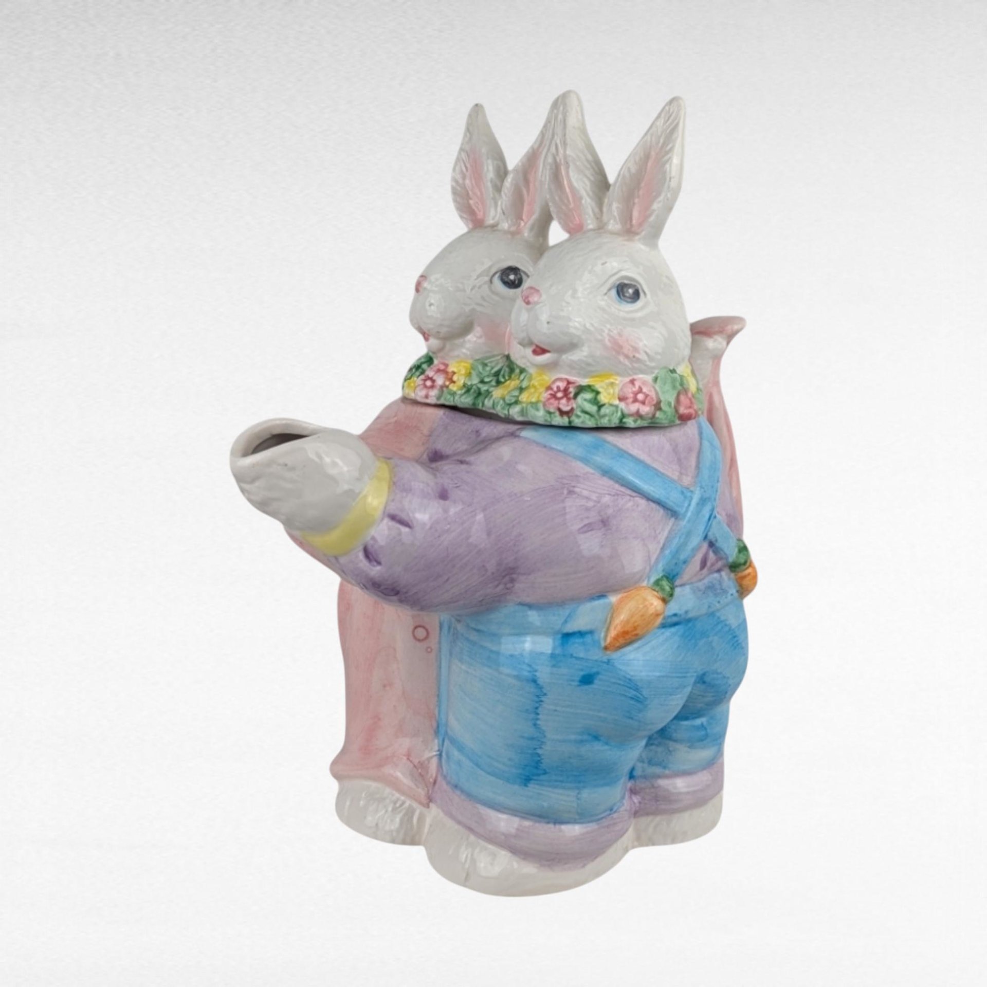 Vintage Dancing Rabbit Teapot, 9" Ceramic Bunny Teapot, Whimsical Kitchen Decor, Spring Easter Gift, Collectible Teapot