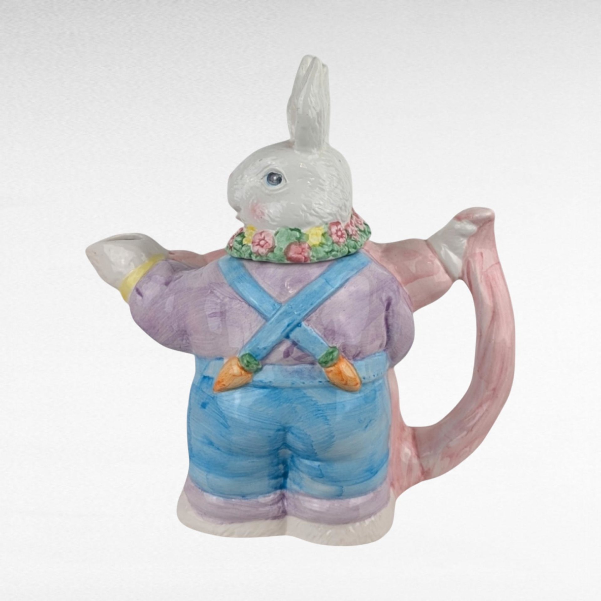 Vintage Dancing Rabbit Teapot, 9" Ceramic Bunny Teapot, Whimsical Kitchen Decor, Spring Easter Gift, Collectible Teapot