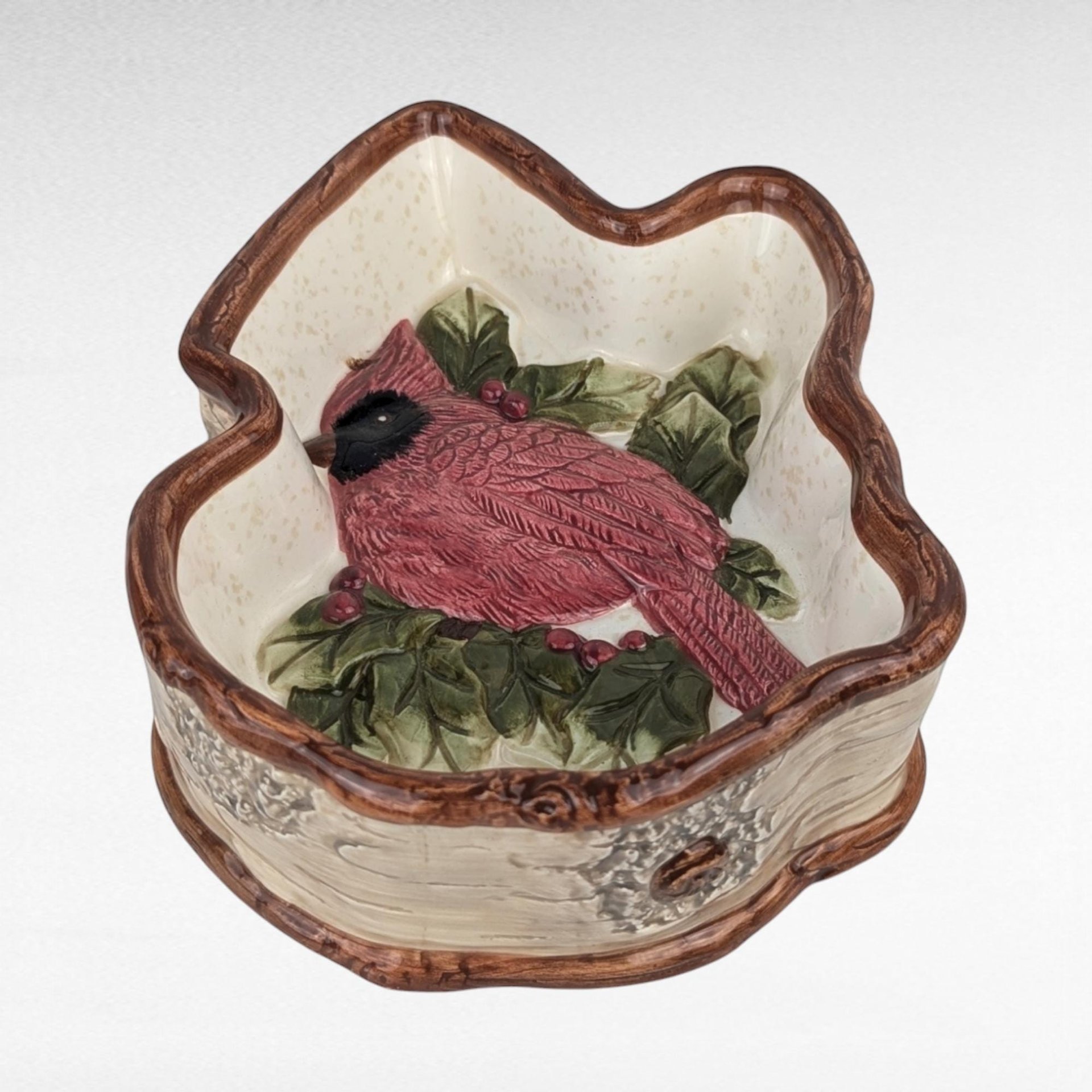 1999 St. Nicholas Square Cardinal Candy Dish, Ceramic Bird Dish, Vintage Holiday Decor, Gift for Bird Lover