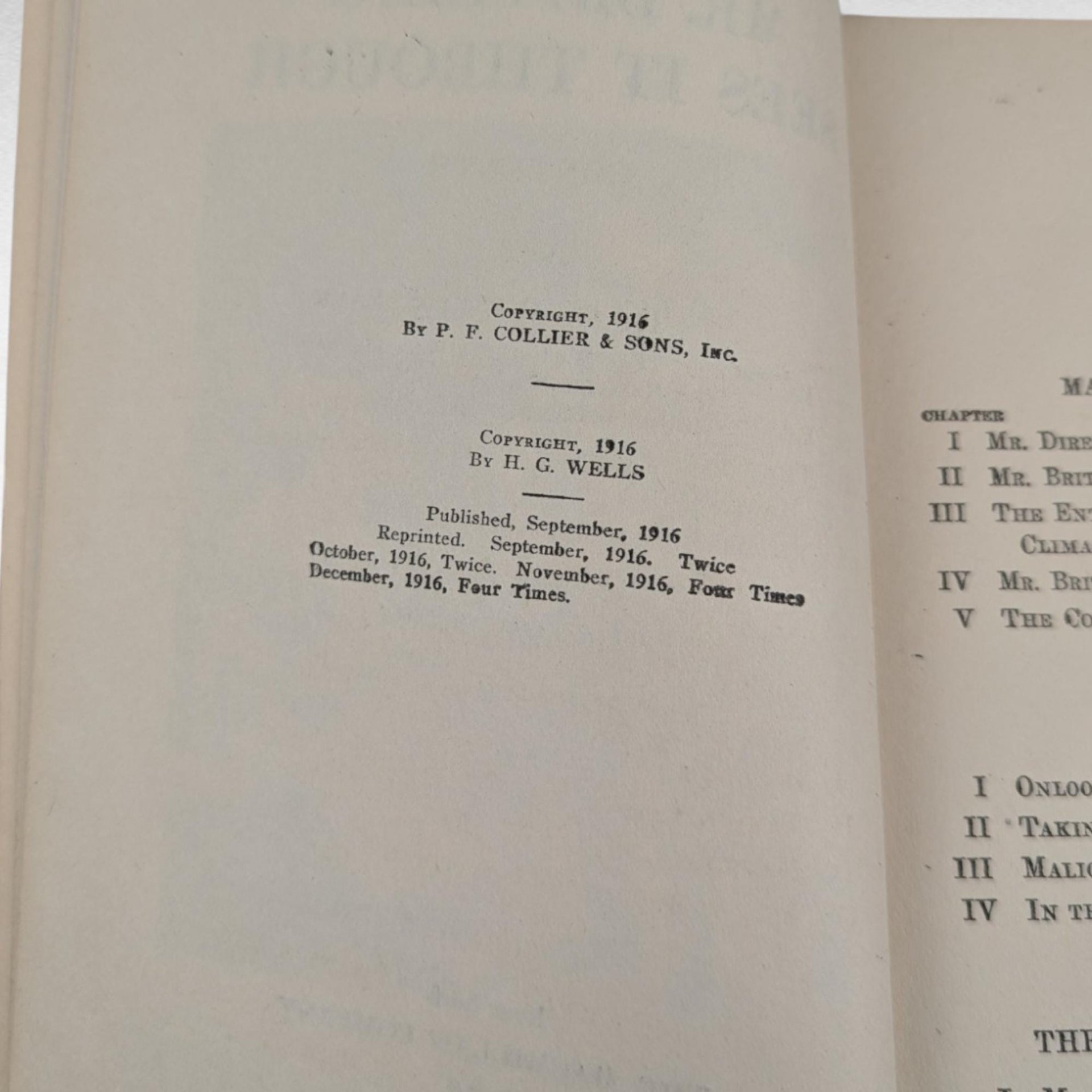 1916 Antique Wartime Novel, Mr. Britling Sees It Through, H.G. Wells, WWI Era Literature, Vintage Hardcover, The Macmillan Company