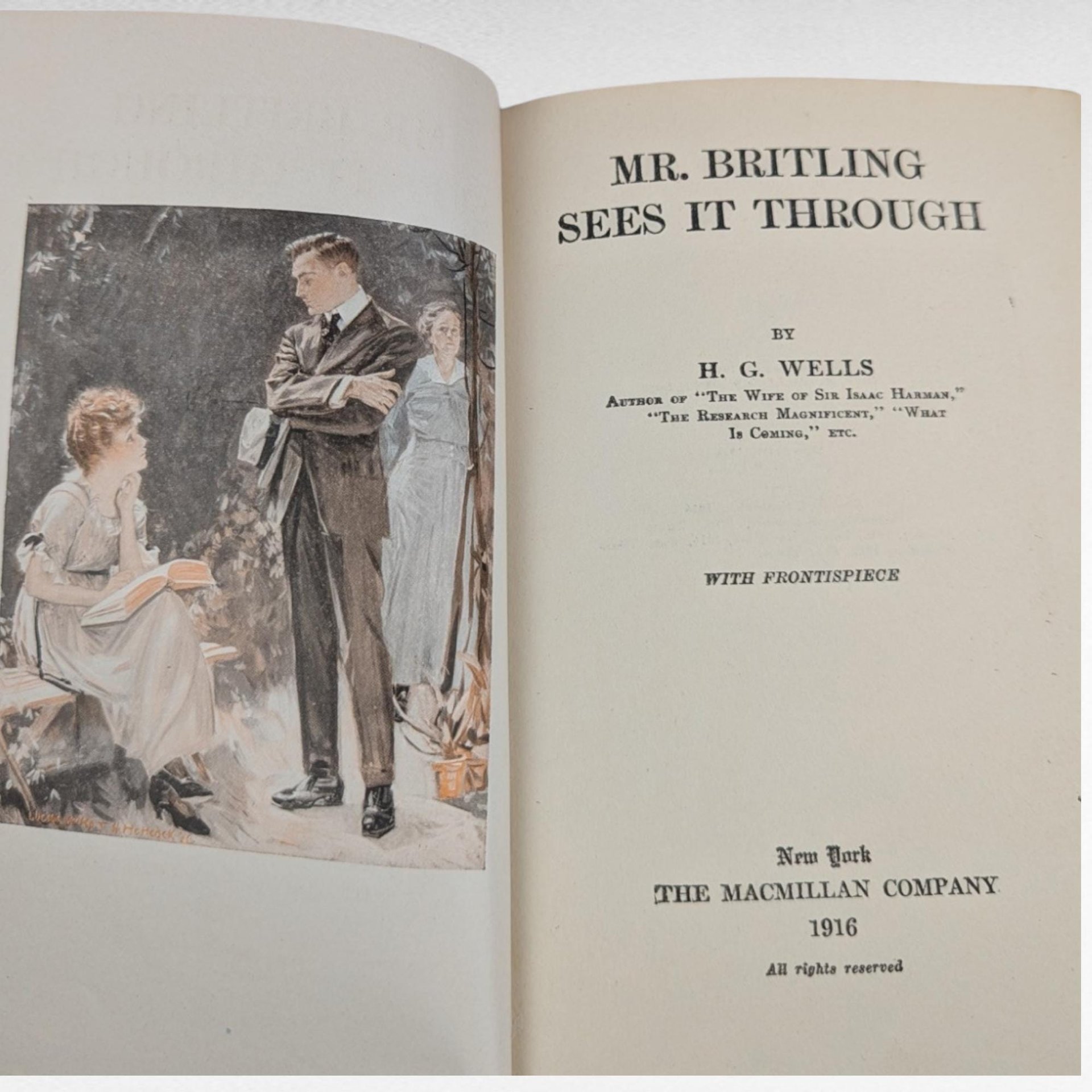 1916 Antique Wartime Novel, Mr. Britling Sees It Through, H.G. Wells, WWI Era Literature, Vintage Hardcover, The Macmillan Company