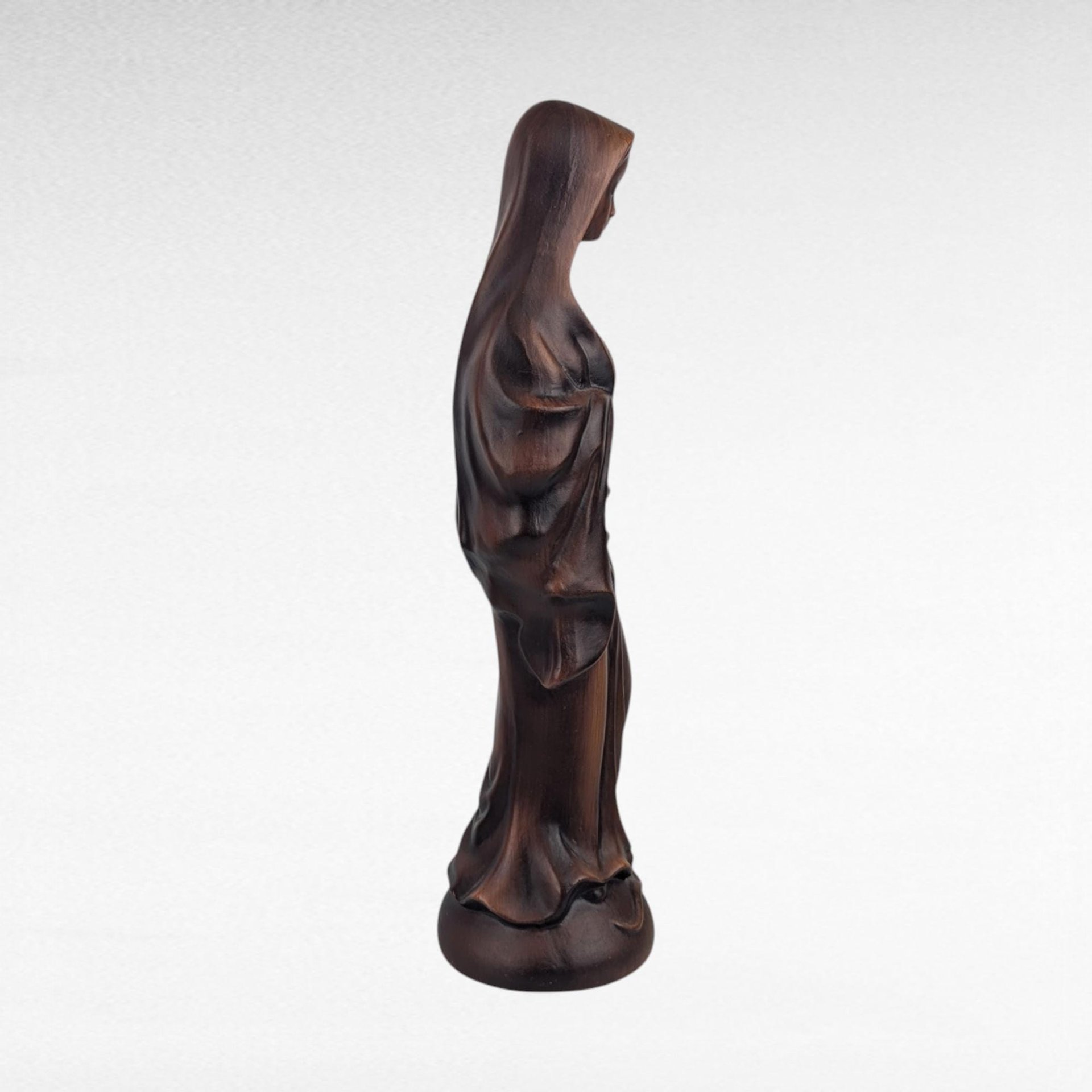 Vintage Madonna Figure, Wood Look Resin Sculpture, 13", Made in Japan, Religious Decor, Gift for Devotee