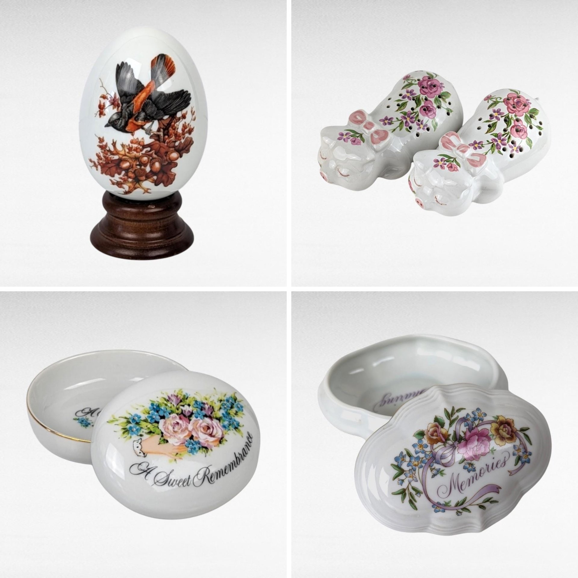 Vintage Avon Lot, Egg Figurine, Trinket Boxes, Pig Pomanders
