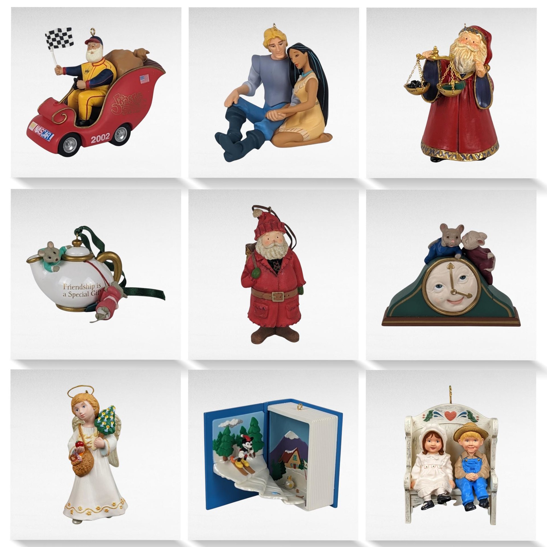 Vintage Hallmark Keepsake Ornament Lot | Disney, Kris Kringle, Christkindl, NASCAR | 9 Ornaments with Boxes