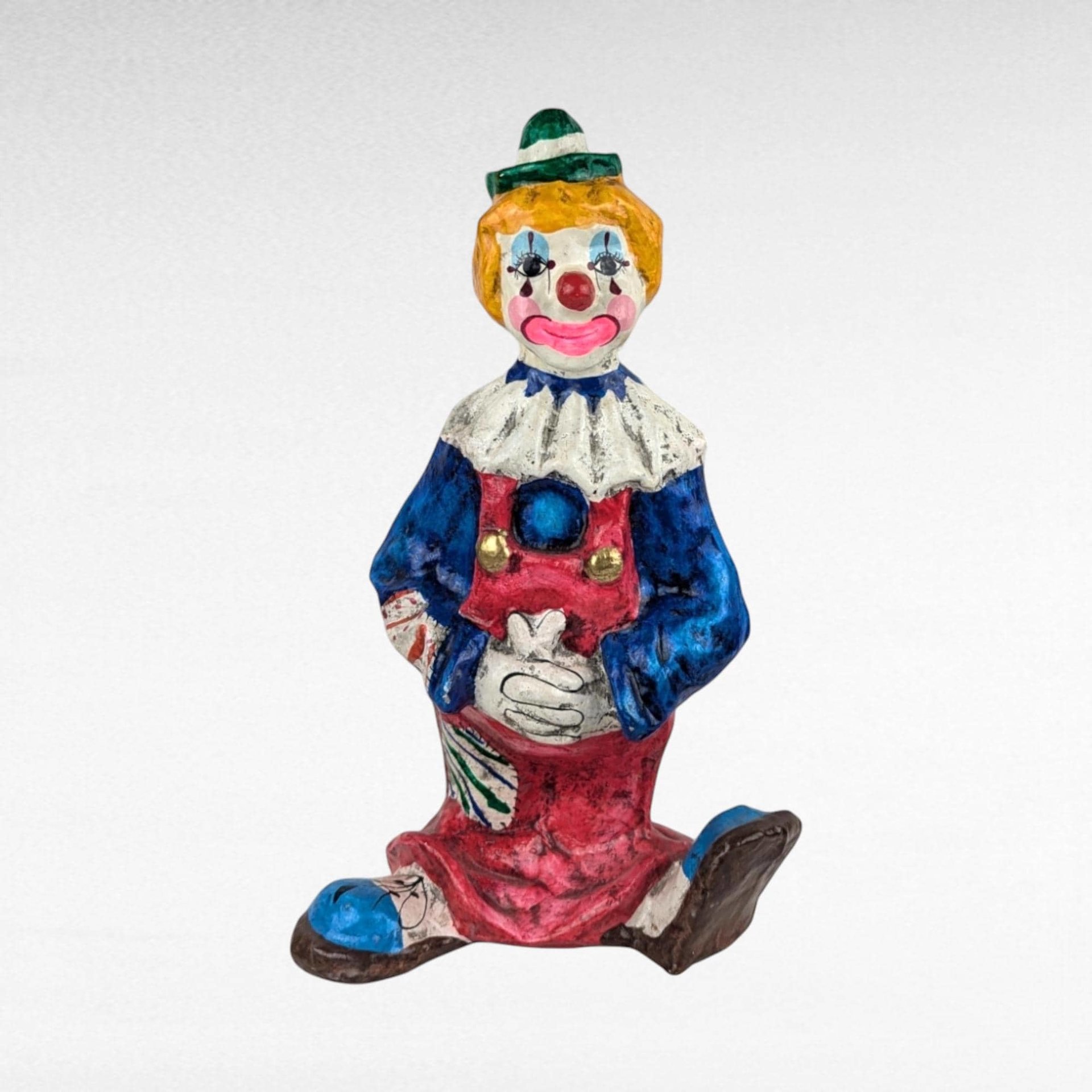 Vintage Paper Mache Clown Figurine, 12 Inch Clown, Handmade Clown, Collectible Clown, Circus Decor, Whimsical Decor