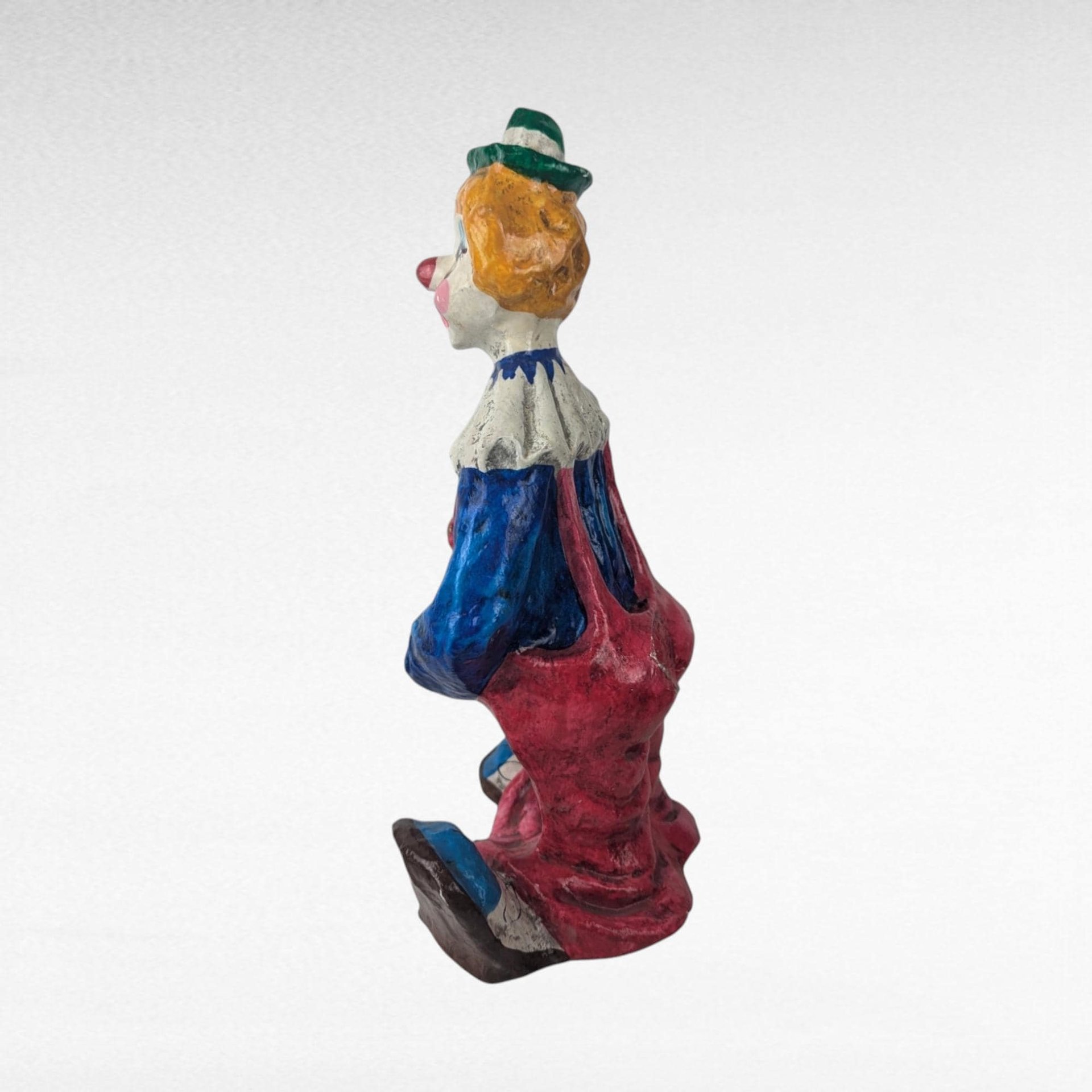 Vintage Paper Mache Clown Figurine, 12 Inch Clown, Handmade Clown, Collectible Clown, Circus Decor, Whimsical Decor