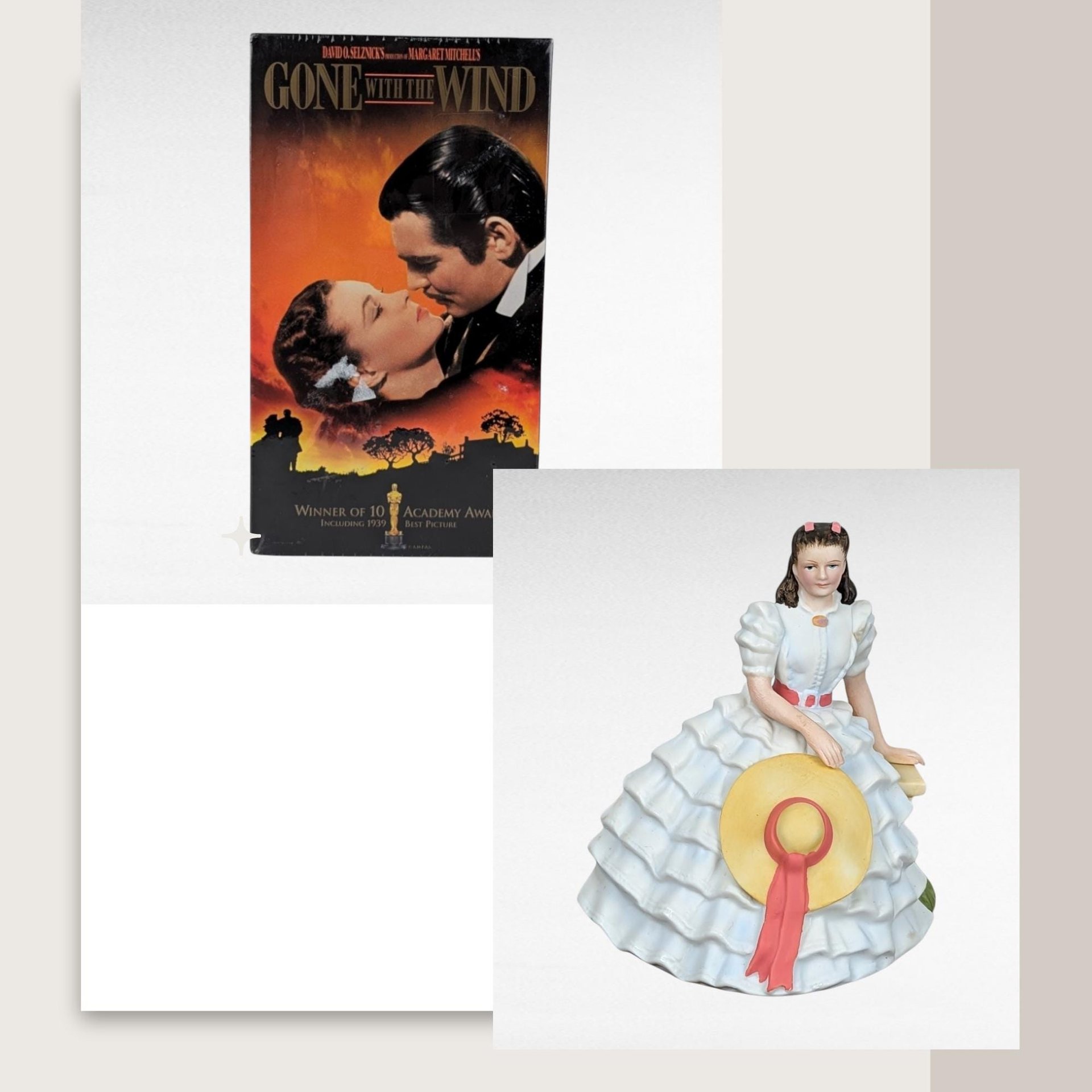 Vintage Gone with the Wind Lot - Sealed VHS Set, Avon Scarlett O'Hara Figurine - Movie Memorabilia, Classic Film Gift