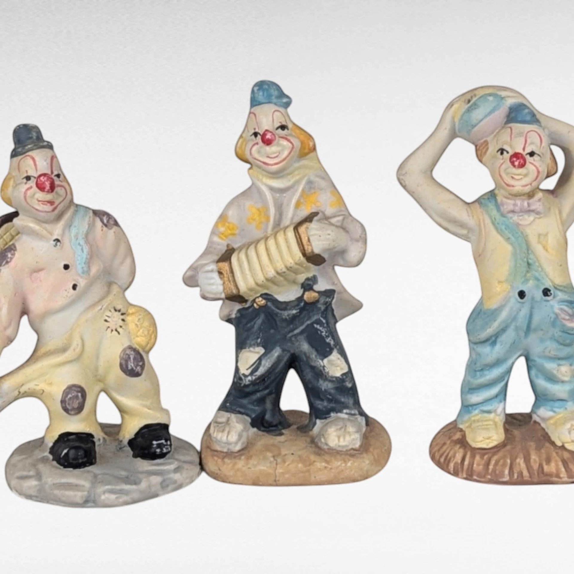 Set of 3 Vintage Ceramic Clown Figurines, Clown Collectibles, Whimsical Decor, Circus Clowns, Unique Gift