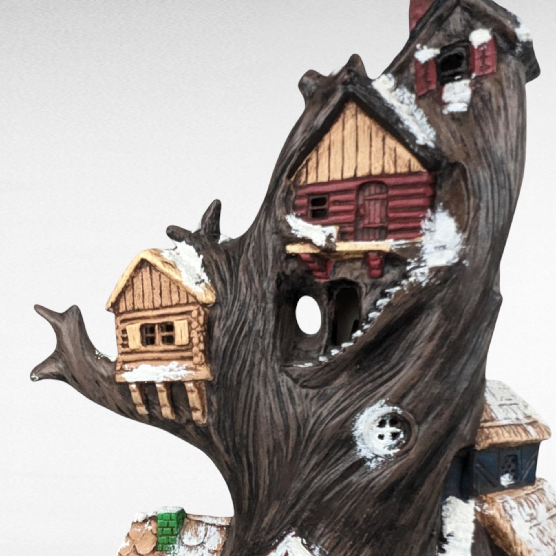 Vintage Halloween Treehouse Light, Handpainted Ceramic Haunted House, Spooky Decor, 13" Lit Treehouse, Unique Halloween Gift