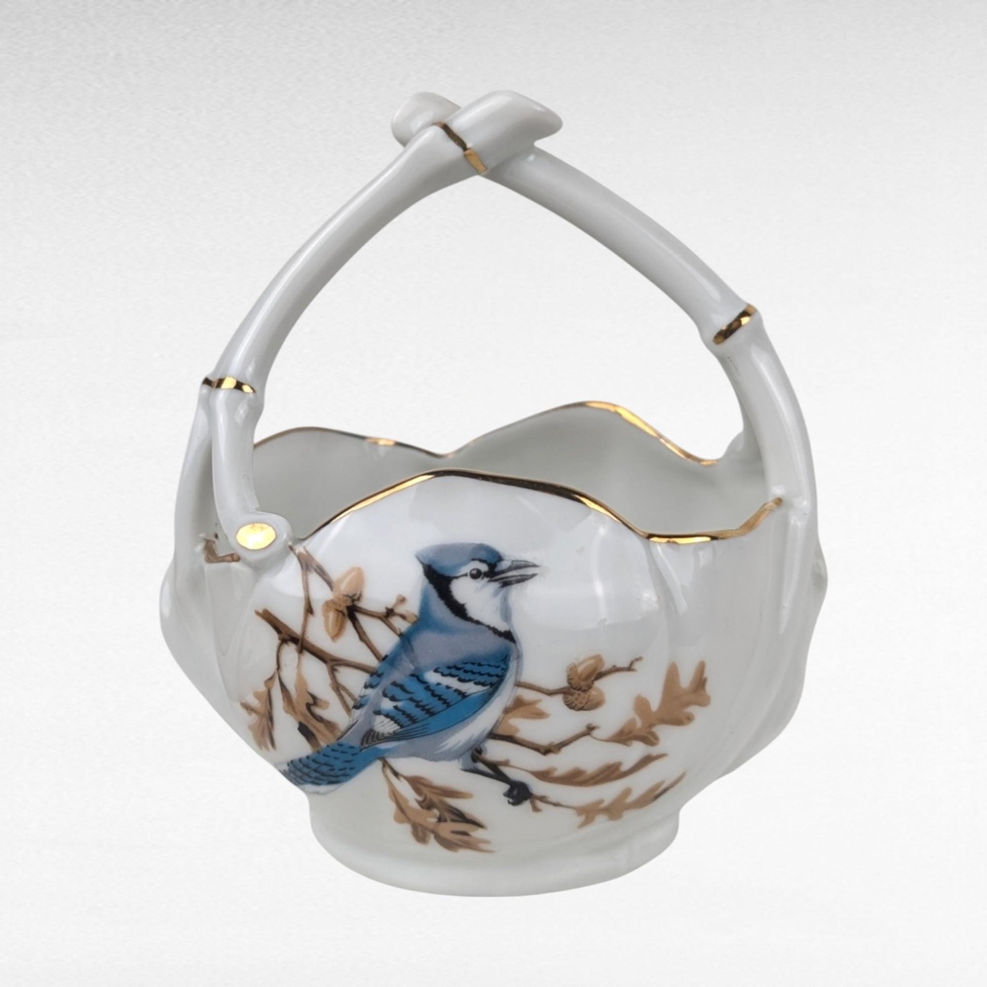 Vintage Limoges Porcelain Trinket Baskets | Pair of Bird Baskets | Cardinal and Blue Jay | French Porcelain | Gift for Bird Lovers