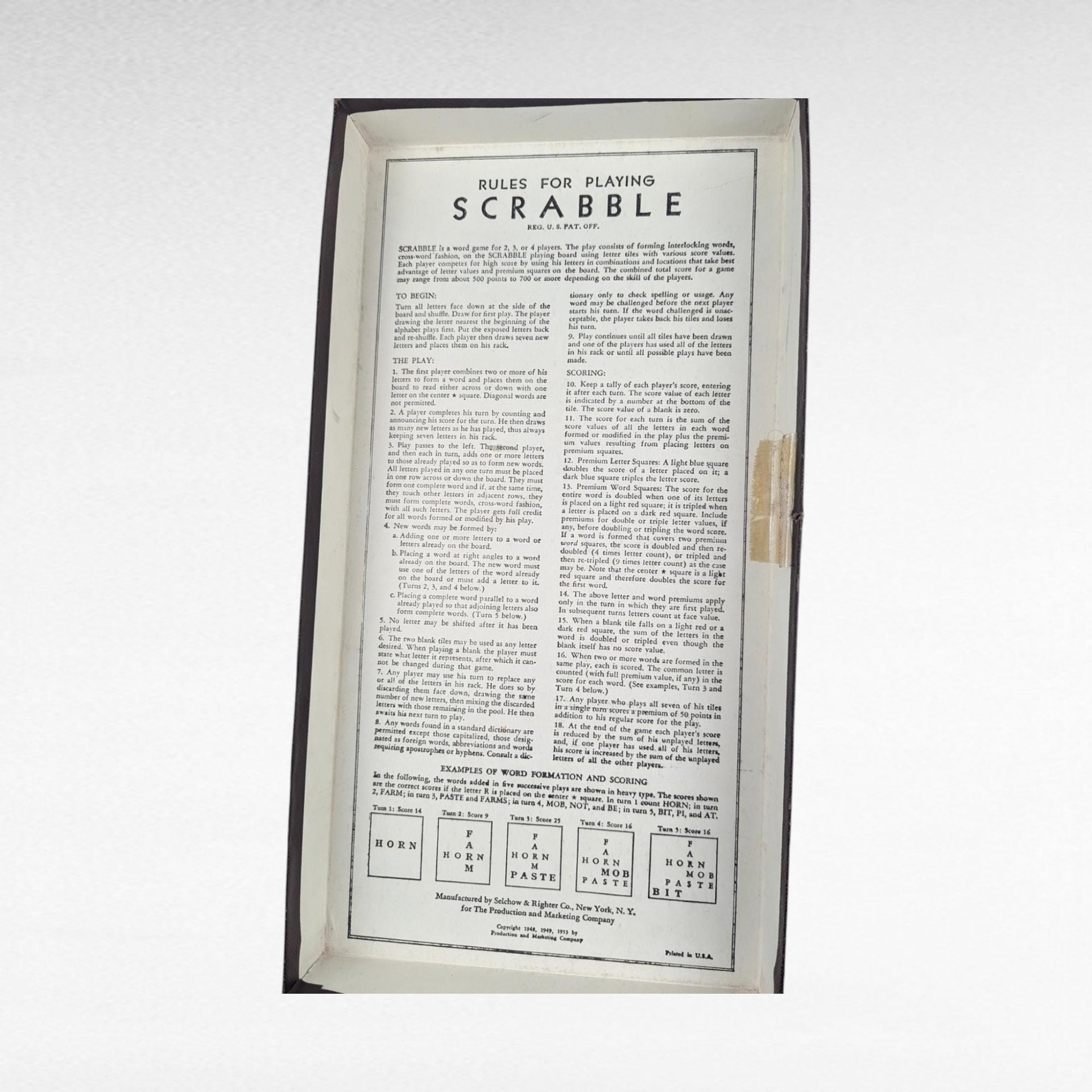 Vintage 1953 Scrabble Game, Selchow & Righter, Complete with all Pieces, Classic Word Game, Family Game Night, Missing 1 Tile