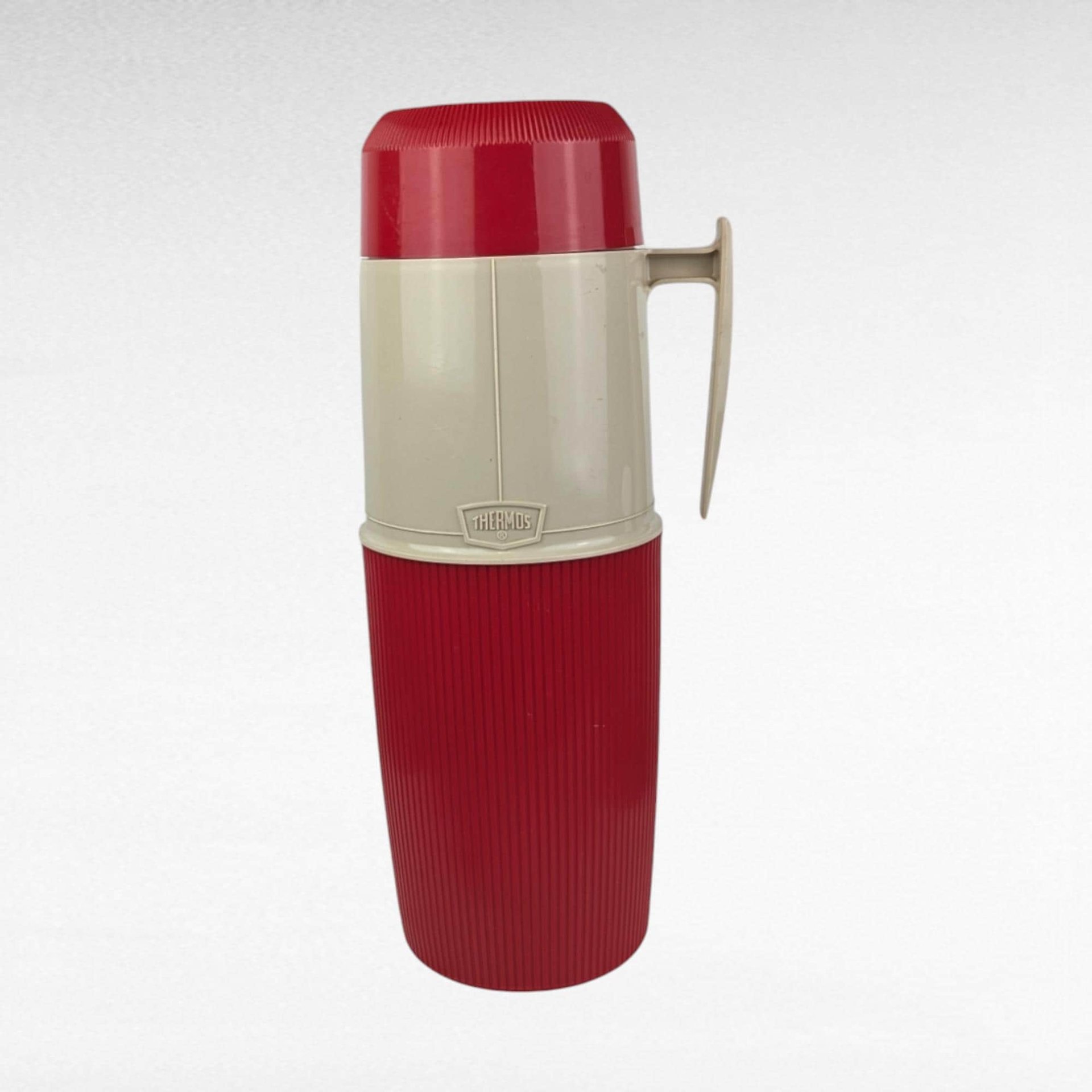 Vintage Red Thermos with Handle - Retro Kitchenware - Picnic Thermos - Insulated Beverage Container