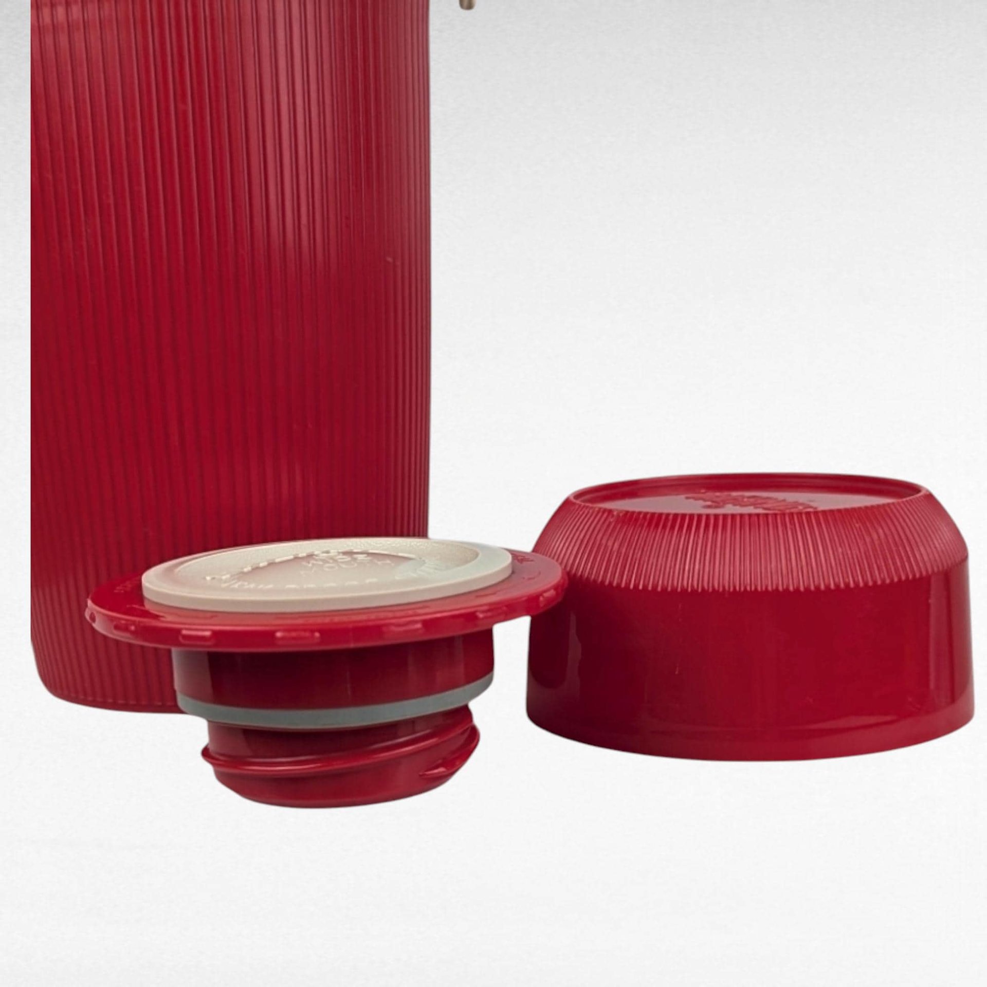 Vintage Red Thermos with Handle - Retro Kitchenware - Picnic Thermos - Insulated Beverage Container