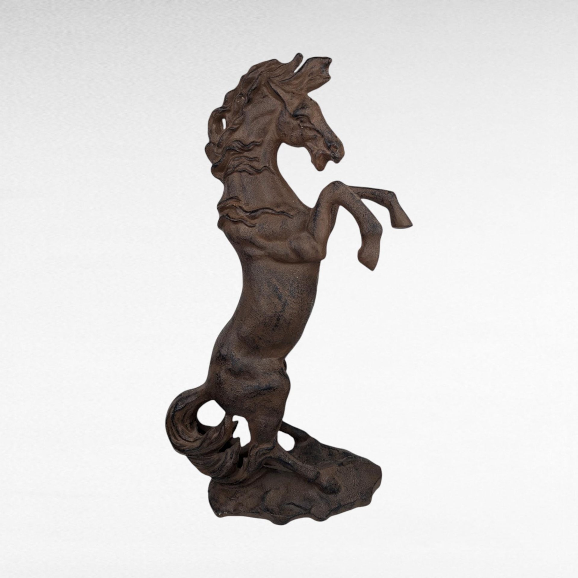 Vintage Cast Iron Rearing Horse Statue, 18.5" Tall, Equestrian Decor, Farmhouse Style, Metal Horse Sculpture, Gift for Horse Lovers