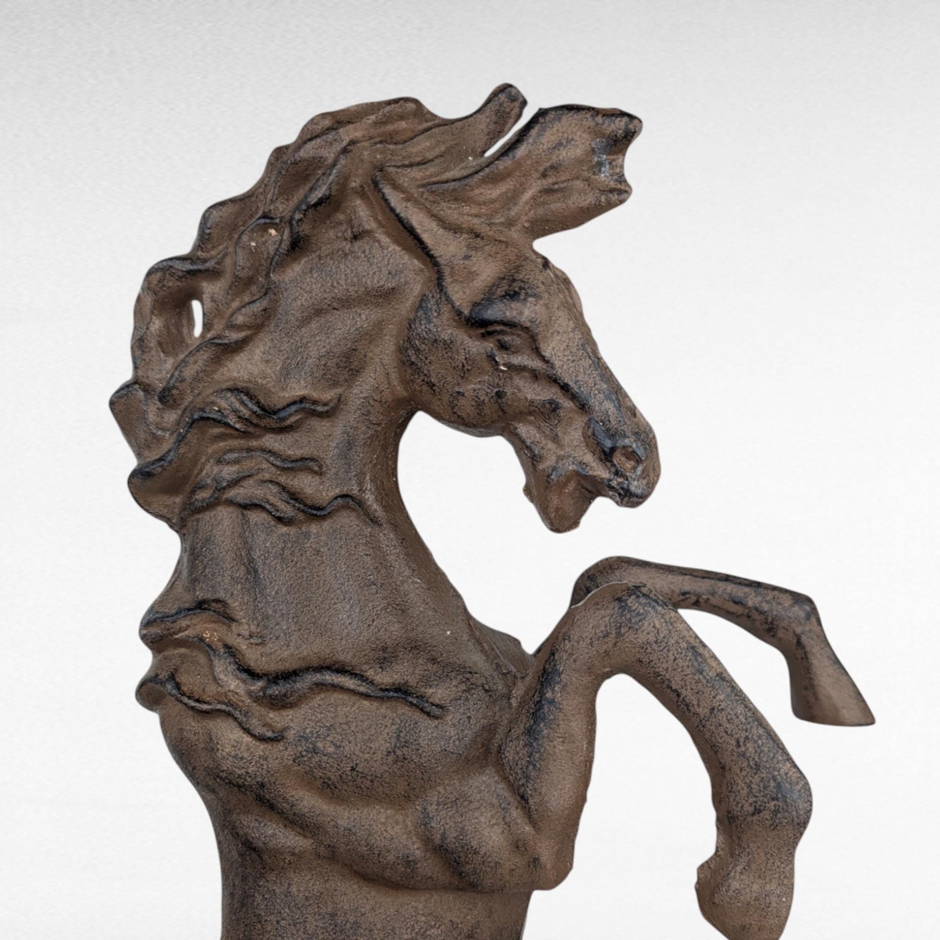 Vintage Cast Iron Rearing Horse Statue, 18.5" Tall, Equestrian Decor, Farmhouse Style, Metal Horse Sculpture, Gift for Horse Lovers