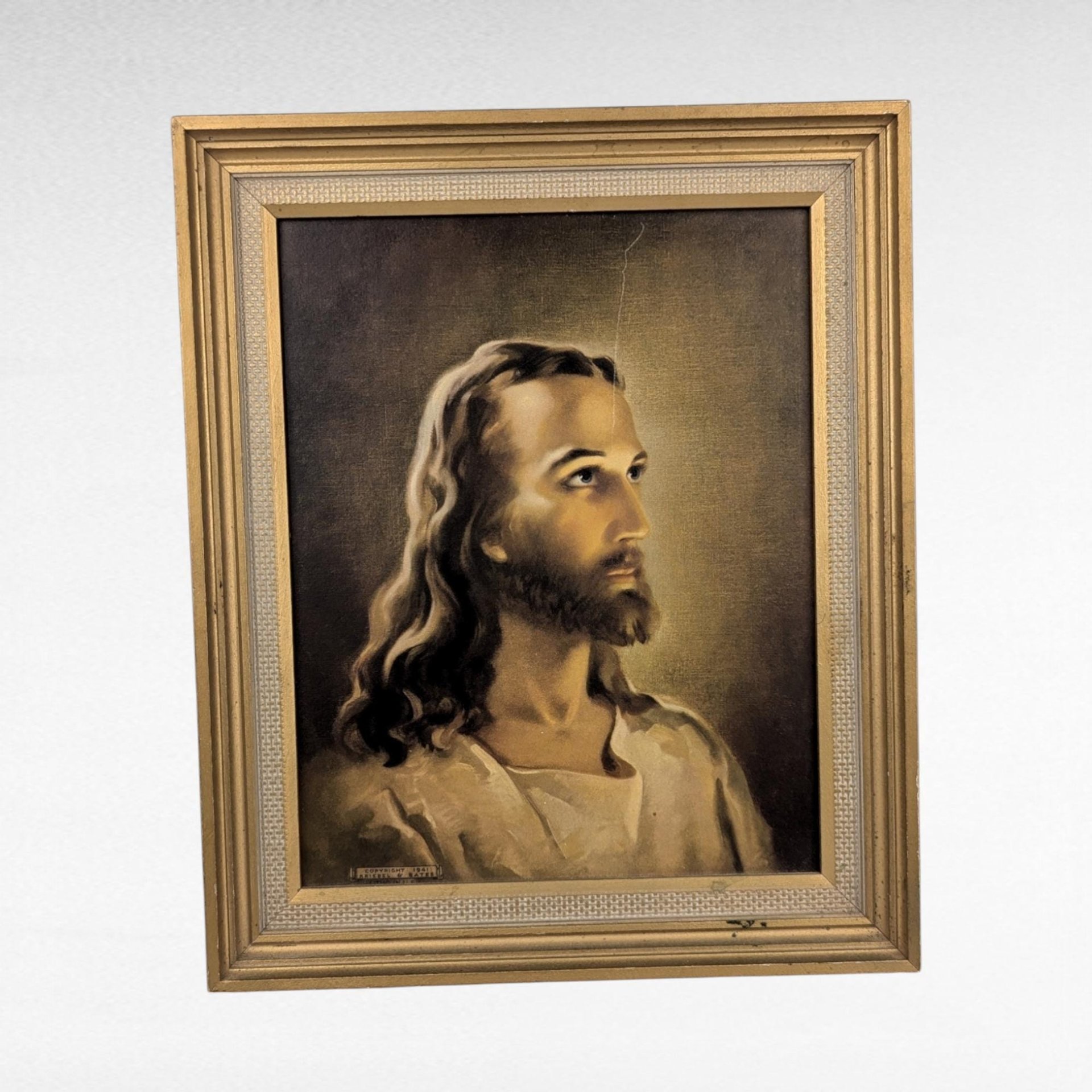 1941 Head of Christ Lithograph by Kriebel & Bates, Vintage Religious Wall Art, Warner Sallman, 12x10 Inches