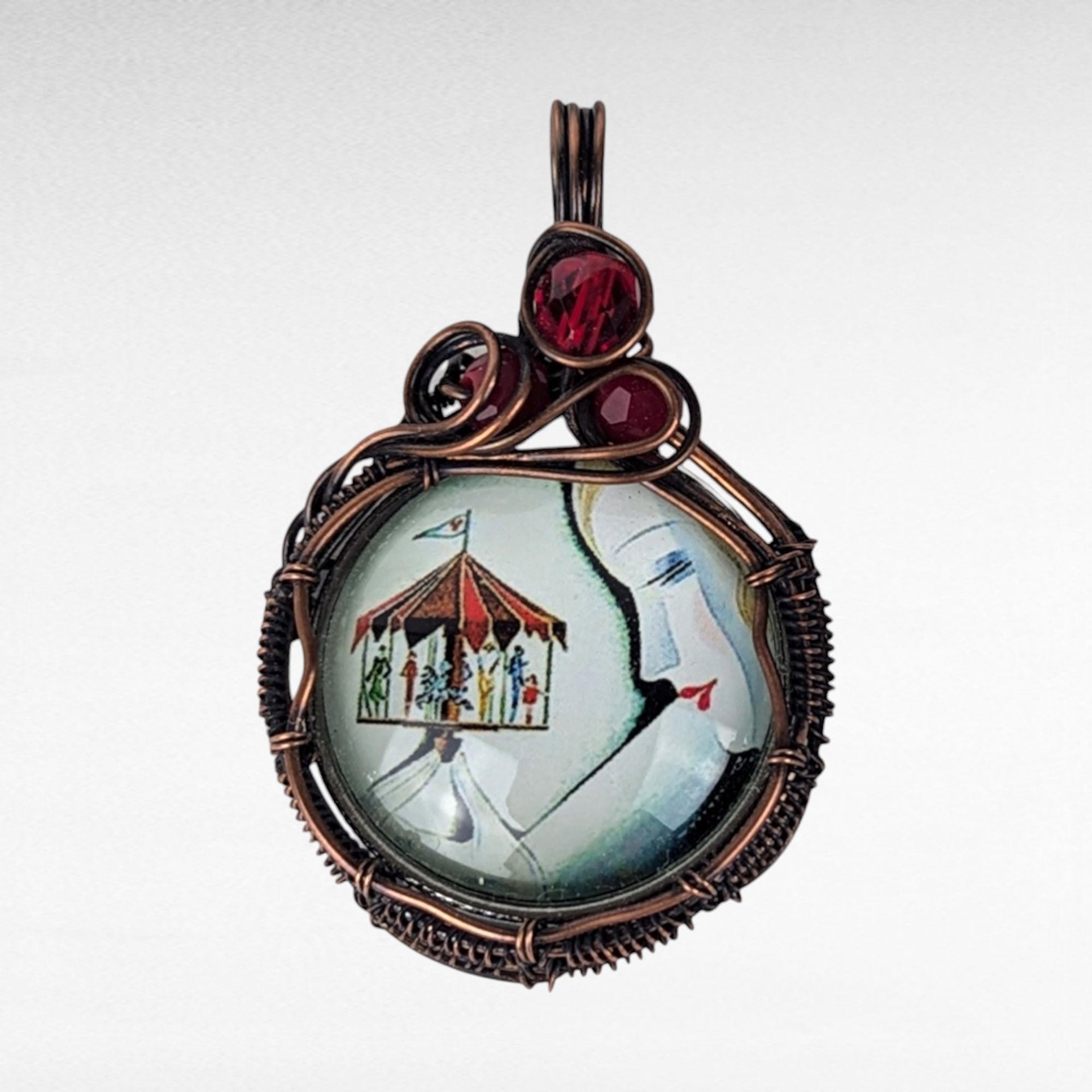 Copper Wire Wrapped Necklace with Female and Carousel Design | Unique Artisan Jewelry | Handmade Statement Piece | Whimsical Fashion