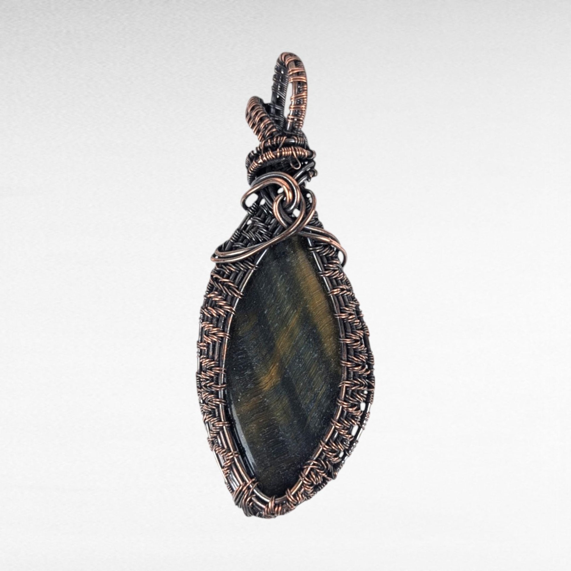 Copper Wire-Wrapped Tiger's Eye Pendant - Handmade Jewelry, Unique Natural Stone Necklace, Bohemian Style Accessory