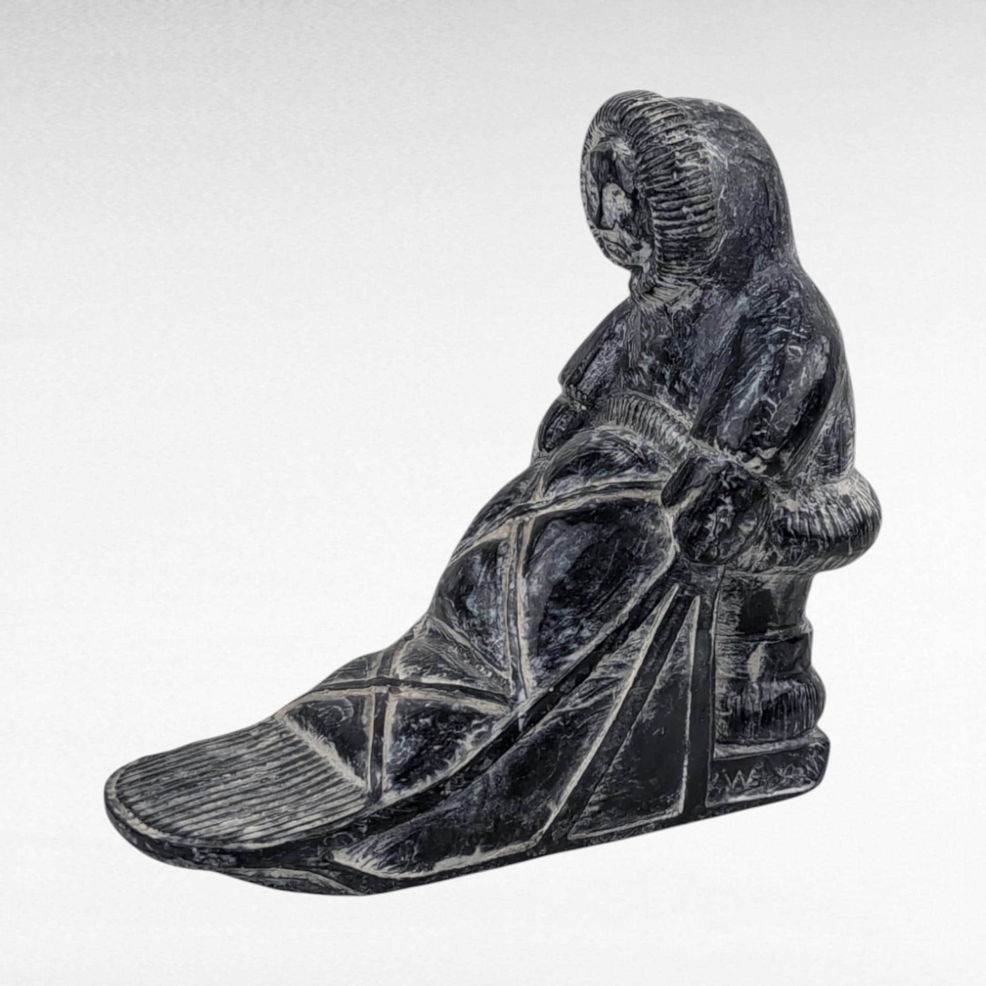 Vintage A. Wolf Original Eskimo Stone and Marble Sculpture | Inuit Art | Hand-Carved | Arctic Decor | Collectible Figurine