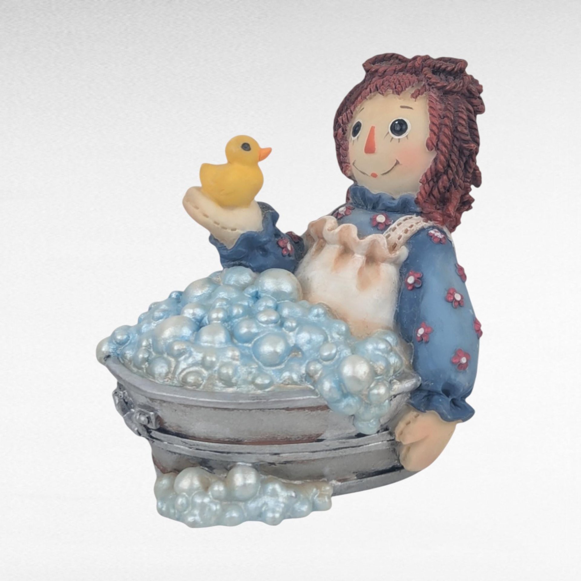 Vintage Enesco Raggedy Ann & Andy Figurines, "Birthday Surprises" and "Friends Are Ducky", Collectible Figurines, Nostalgia Decor