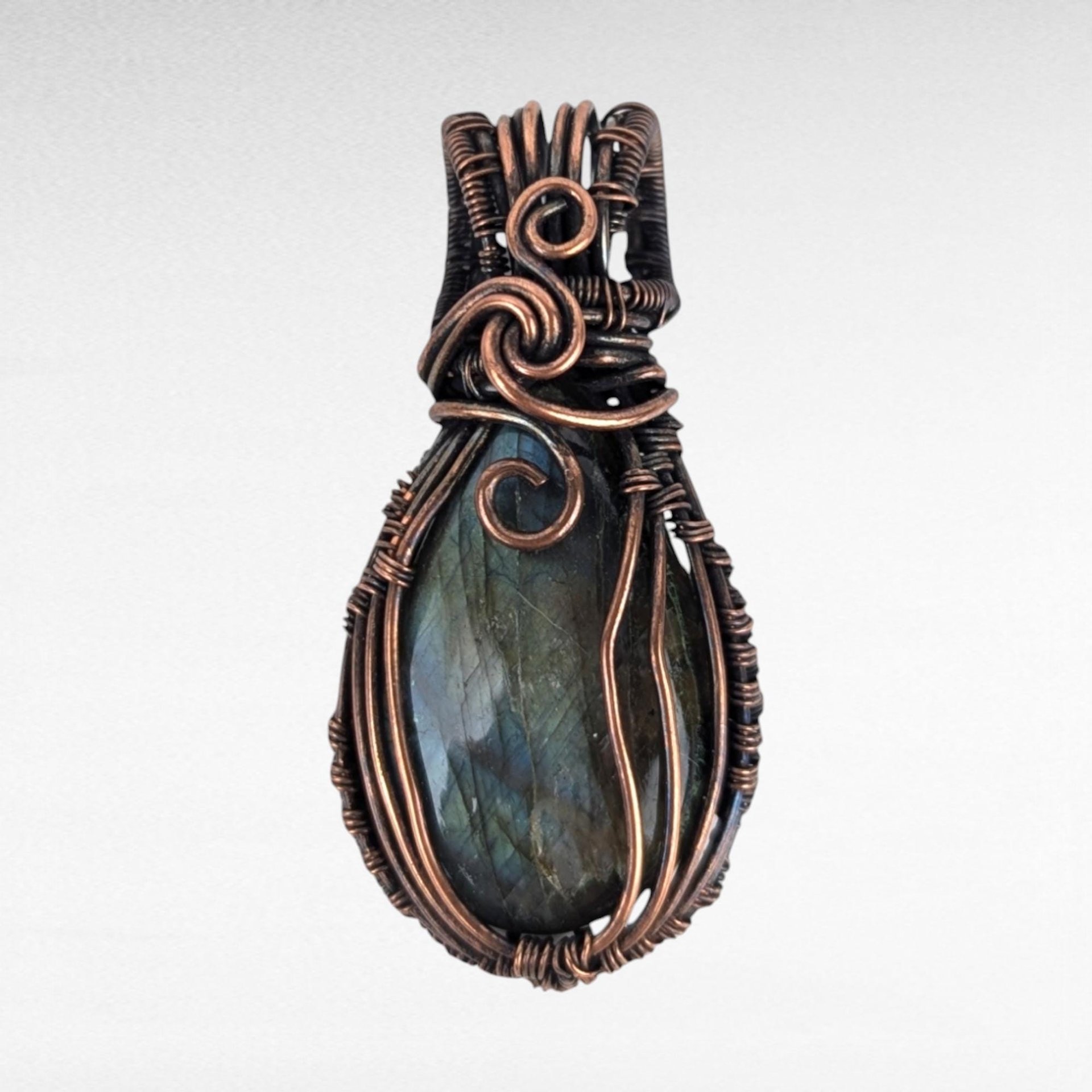Handmade Copper Wire Wrapped Labradorite Pendant | Mystical Artisan Jewelry | Gift for Spiritual Seeker