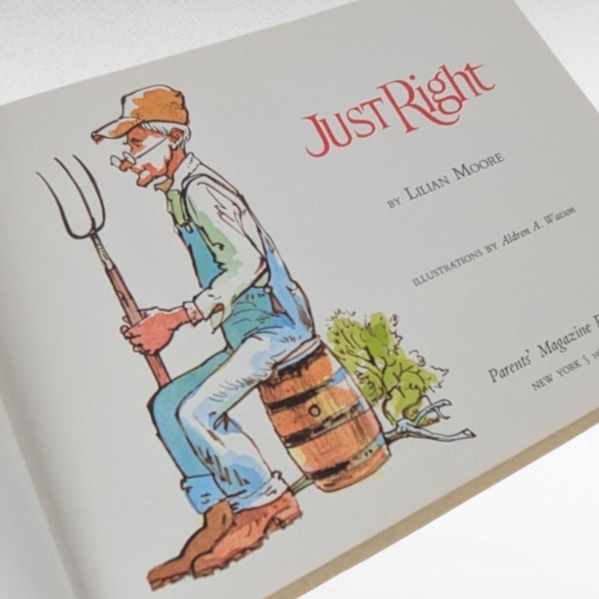 Vintage 1968 "Just Right" by Lilian Moore, Children's Book with Charming Illustrations, Collectible Kids Book Gift