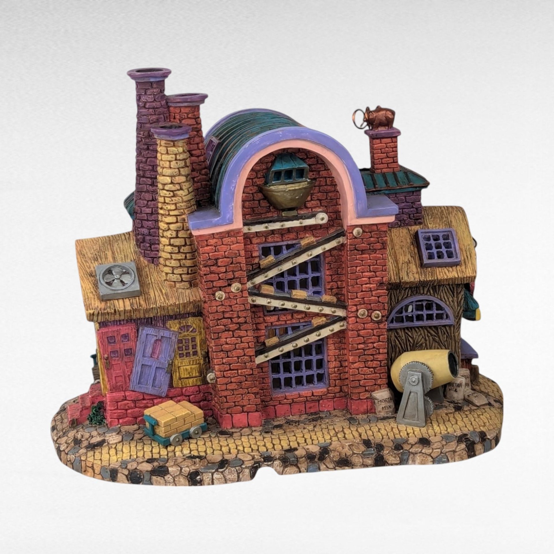 Vintage 1998 Department 56 T.L. Pigs Brick Factory - Christmas Village Accessory - Lit Building - Three Little Pigs