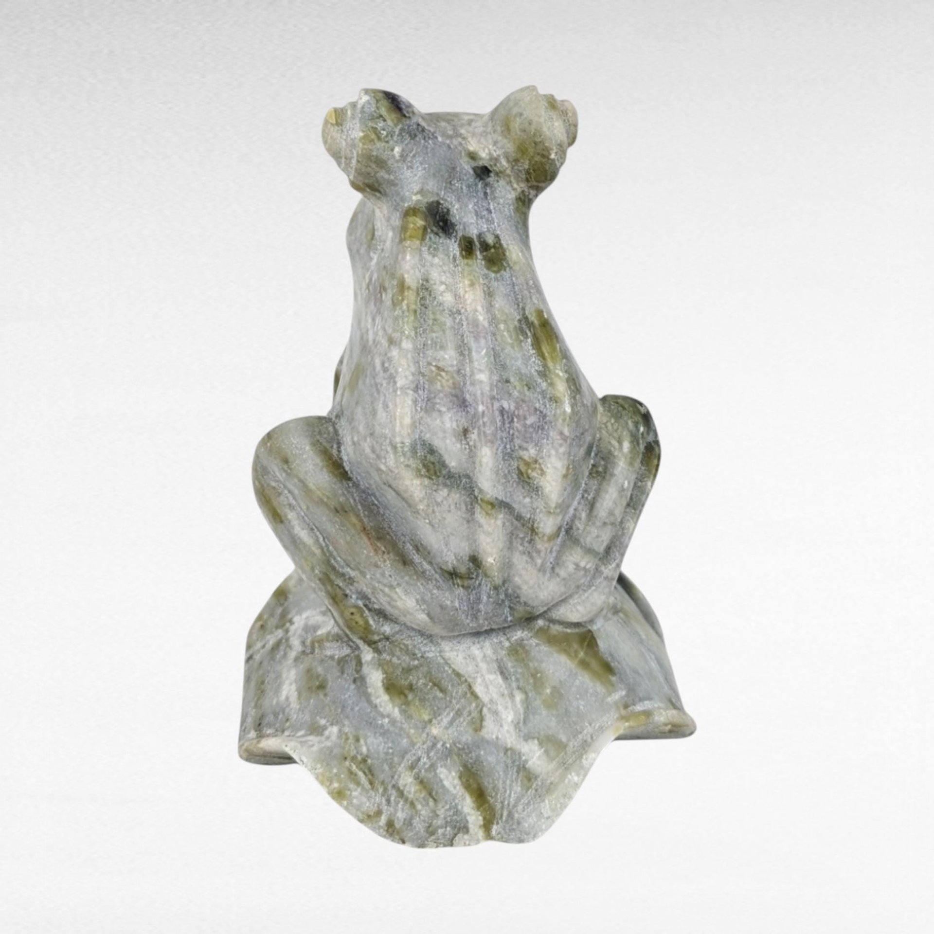Vintage Chinese Hand-Carved Jade Frog Figurine | Green and White Jade | Collectible Stone Animal | Feng Shui Decor