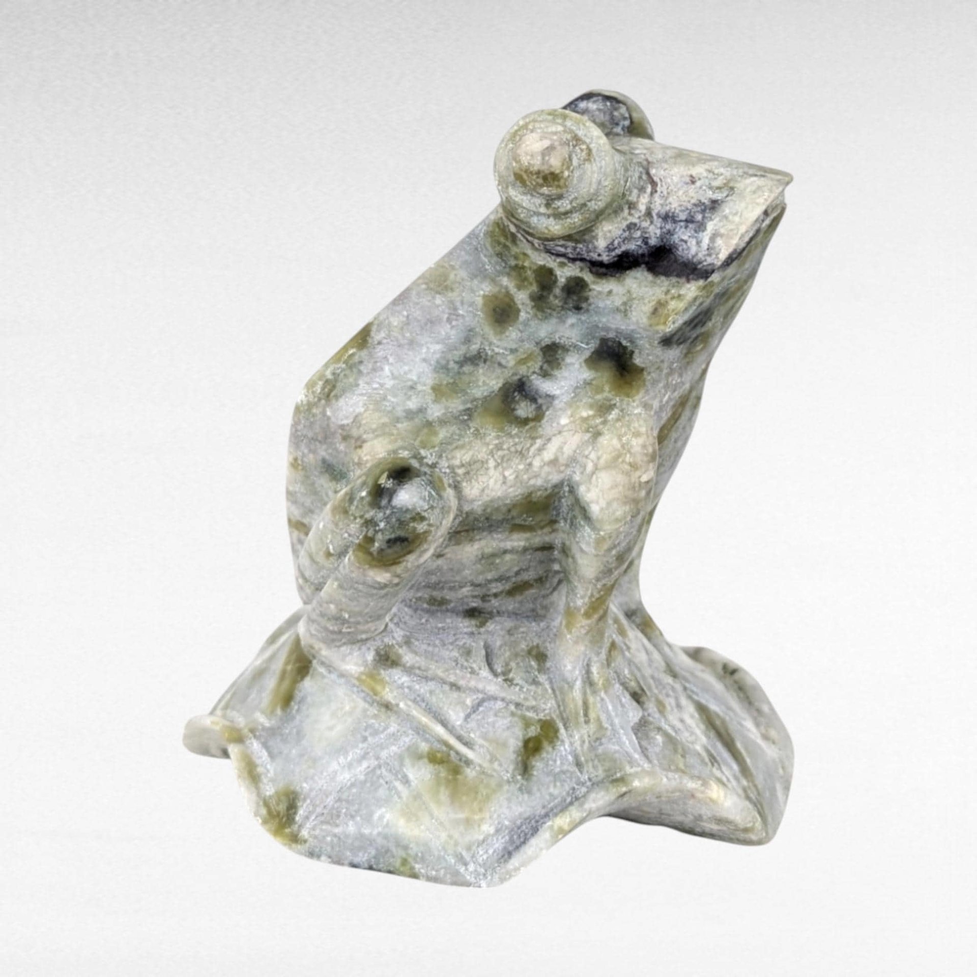 Vintage Chinese Hand-Carved Jade Frog Figurine | Green and White Jade | Collectible Stone Animal | Feng Shui Decor